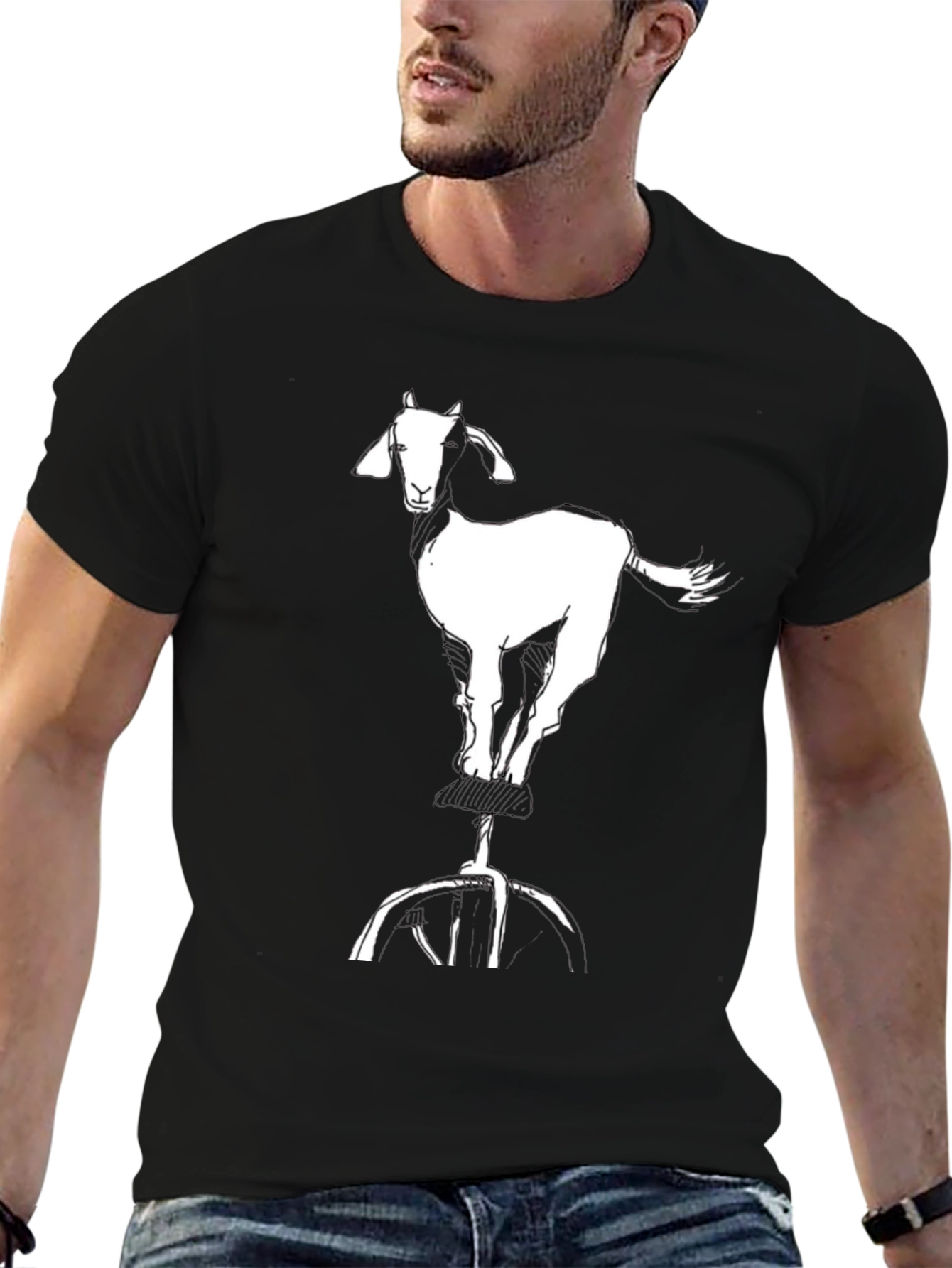 Black Goat on Stool Graphic Tee - Black Cotton T-Shirt view 6
