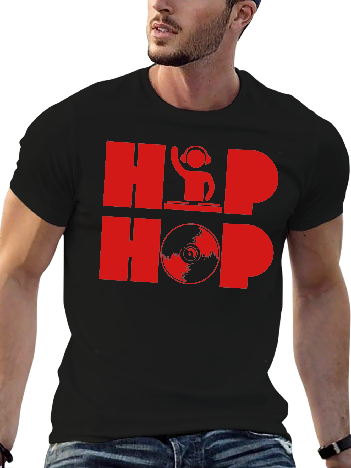 Black Hip Hop DJ Graphic T-Shirt - Black view 6