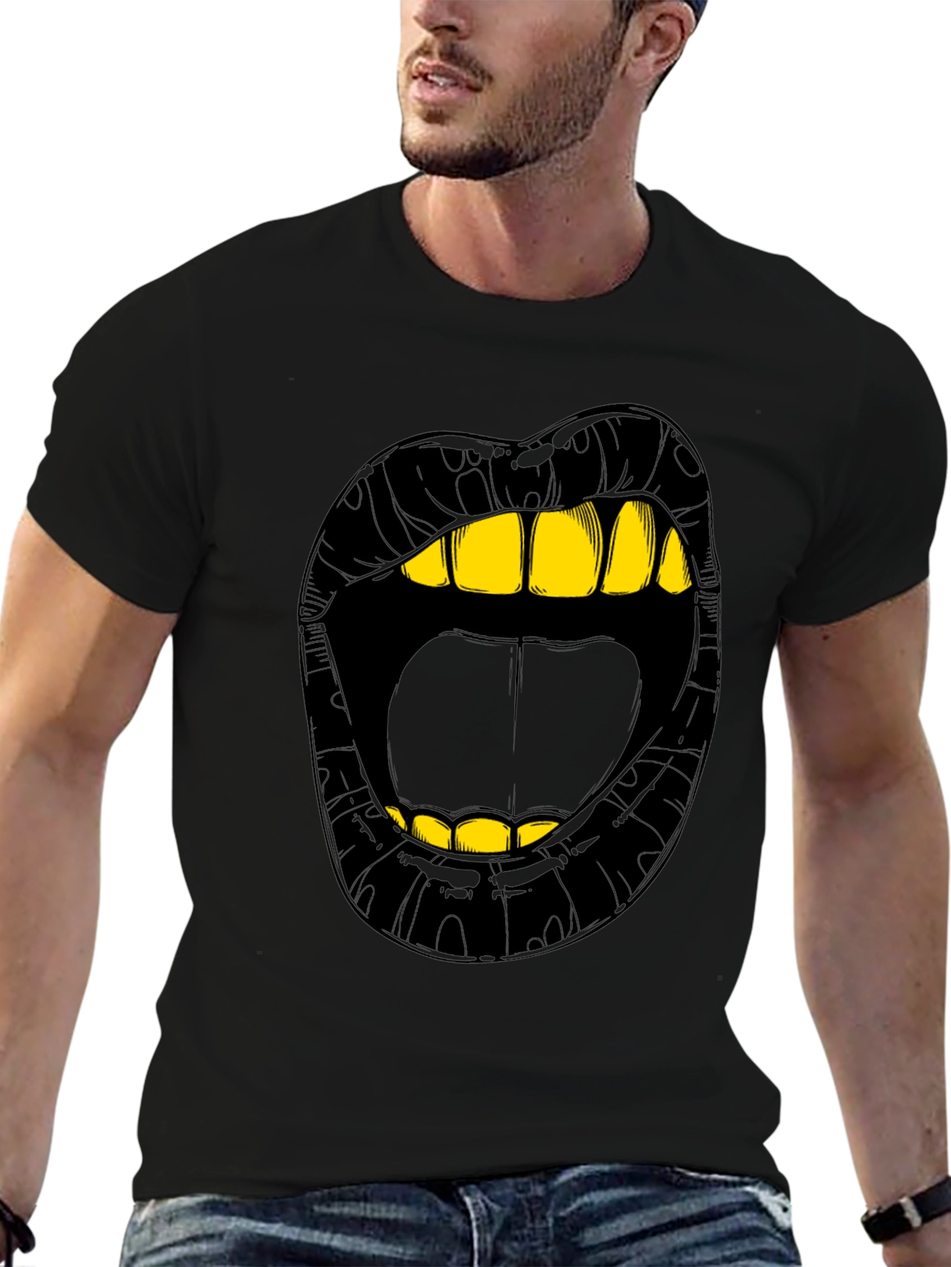 Black Bold Lip Graphic Tee - Gold Teeth Black Shirt view 6