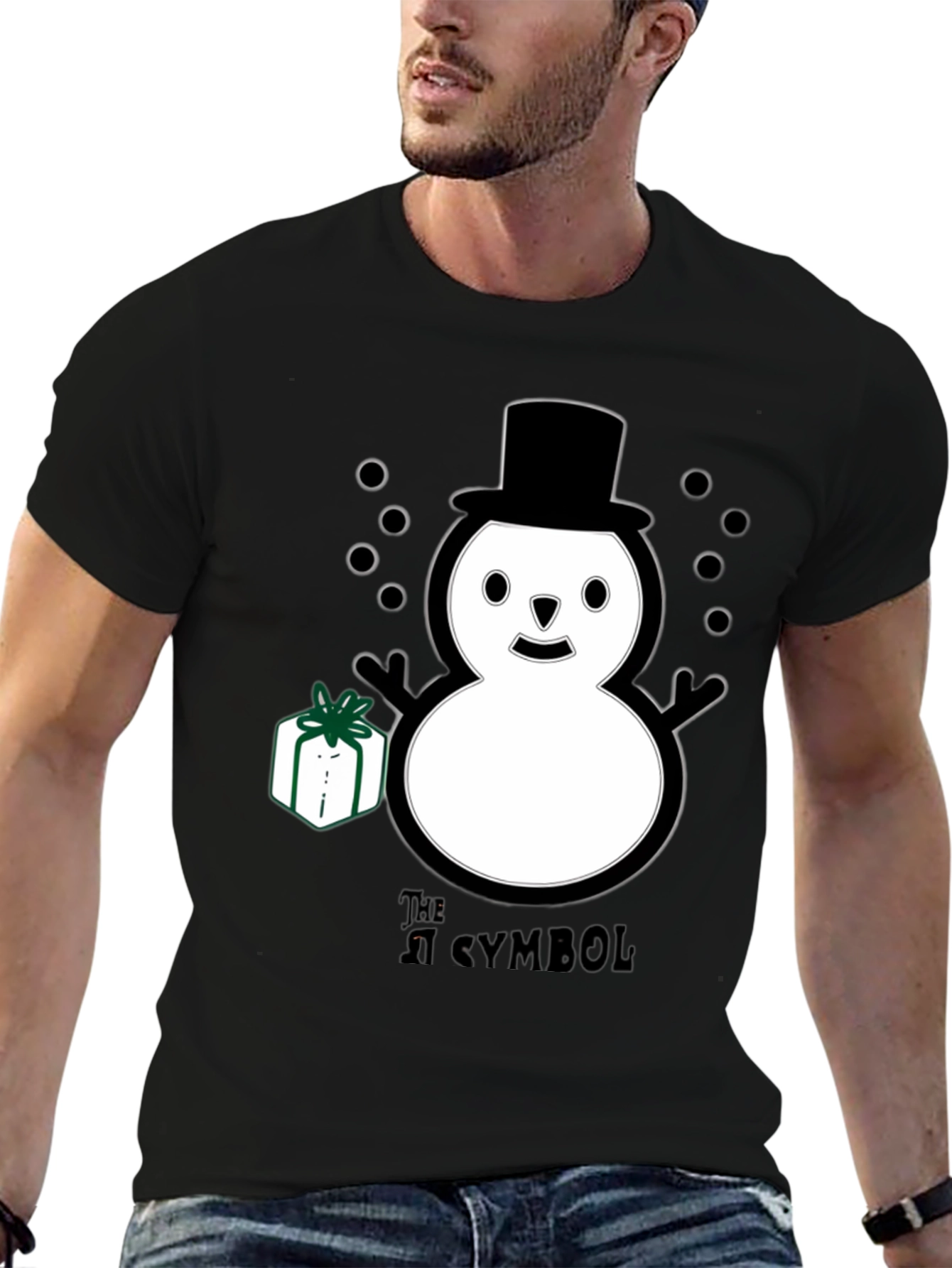 Black Whimsical Snowman T-Shirt view 6