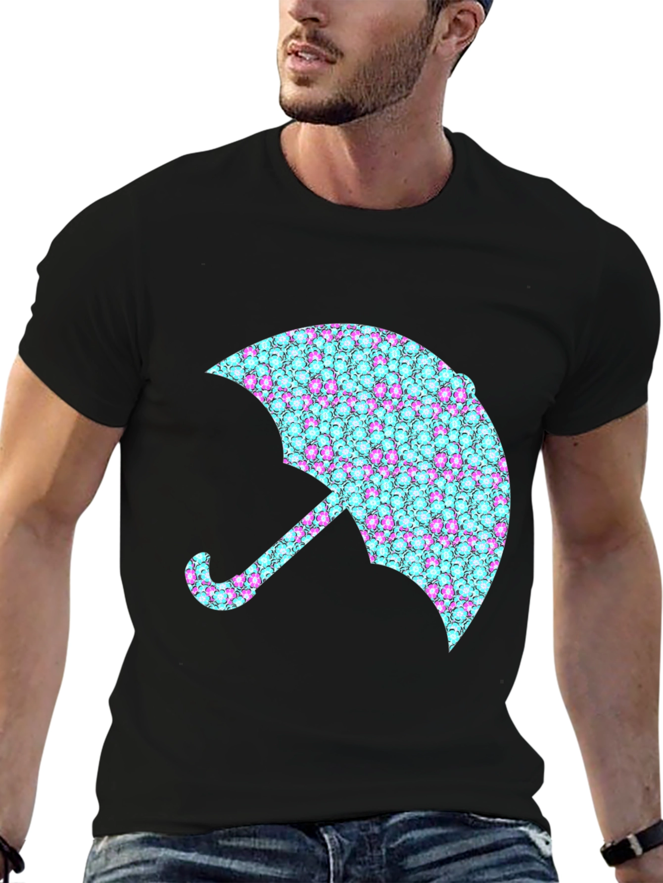 Black Funky Umbrella Graphic Tee - Black view 6