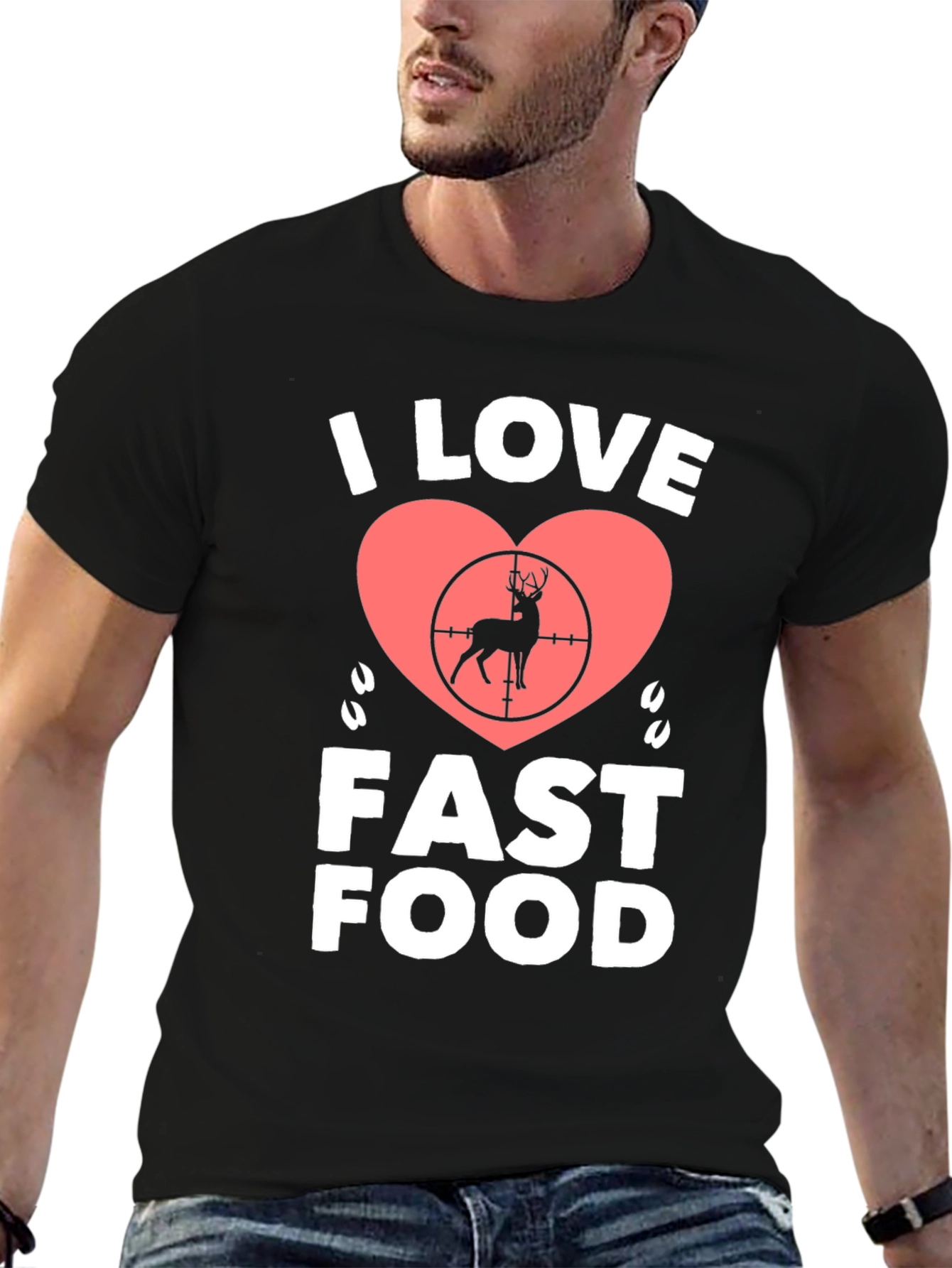 Black I Love Fast Food Deer Hunting T-Shirt view 6