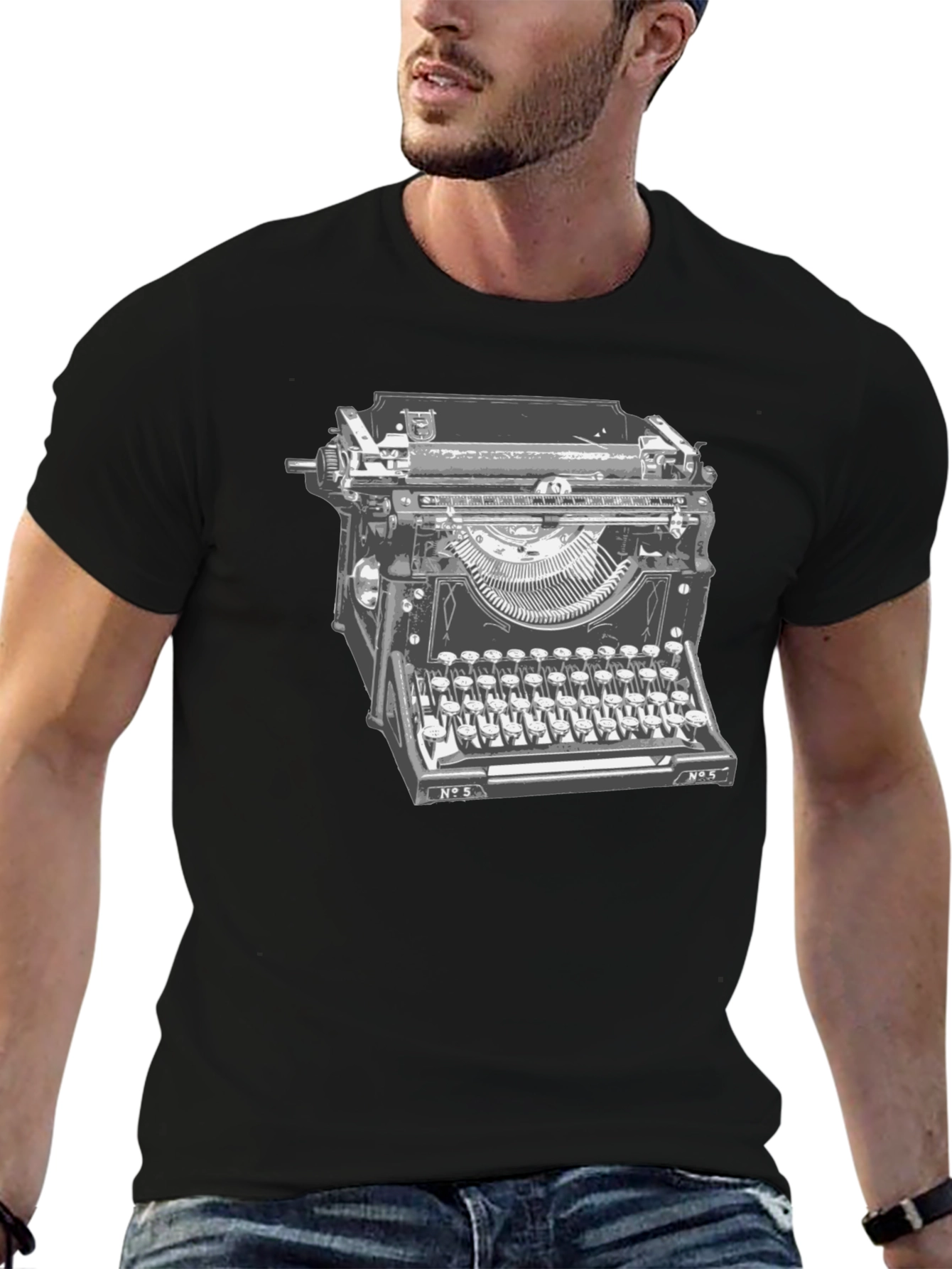 Black Vintage Typewriter Graphic T-Shirt - Classic Writer Tee view 6