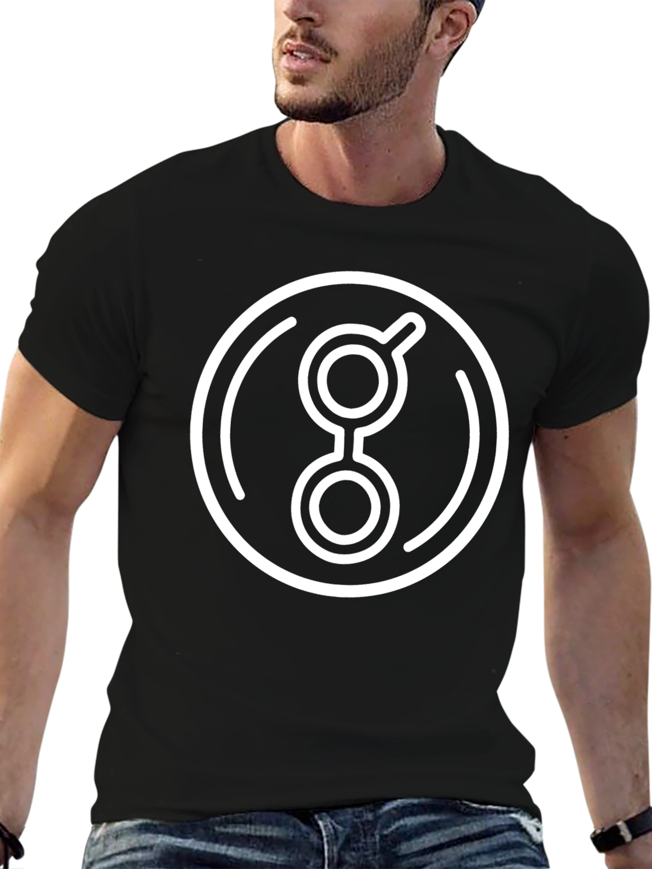 Black Abstract Circle Graphic Print Black T-Shirt view 6