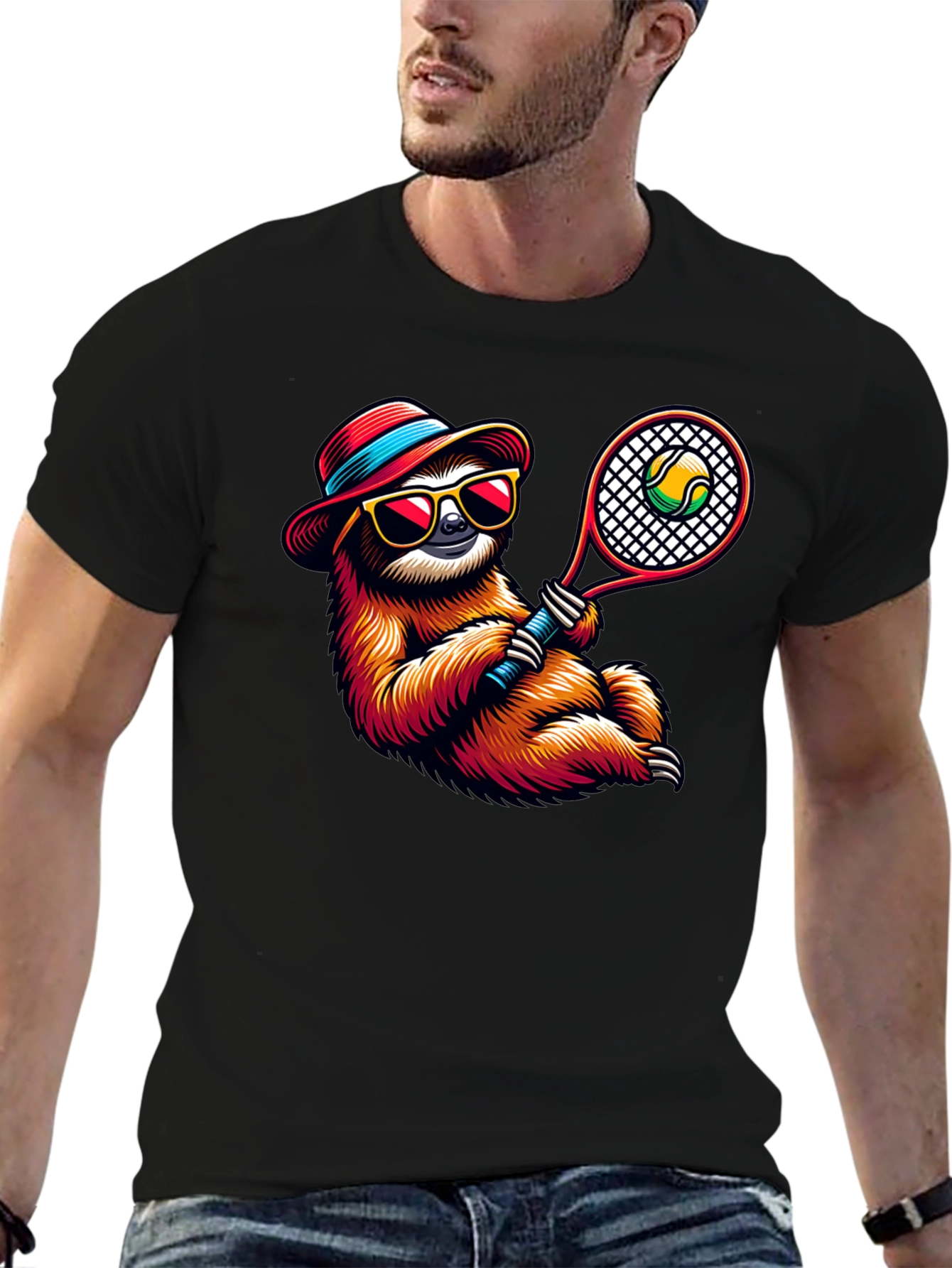 Black Tennis Sloth Graphic Tee - Cool & Casual! view 6