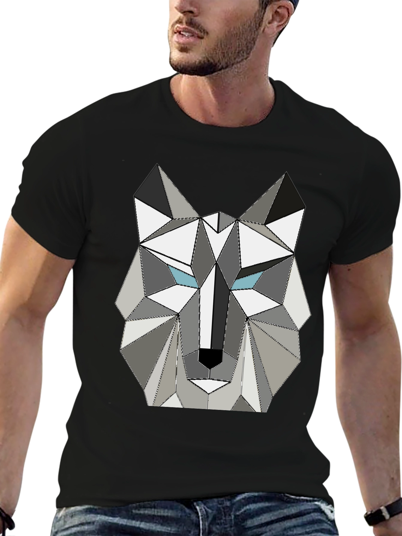 Black Geometric Wolf Graphic Tee - Modern Style view 6