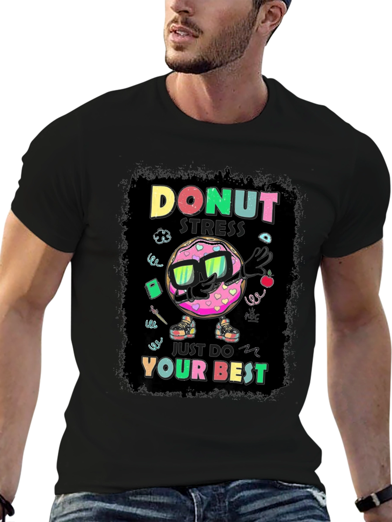 Black Donut Stress T-Shirt - Funny Motivational Tee view 6