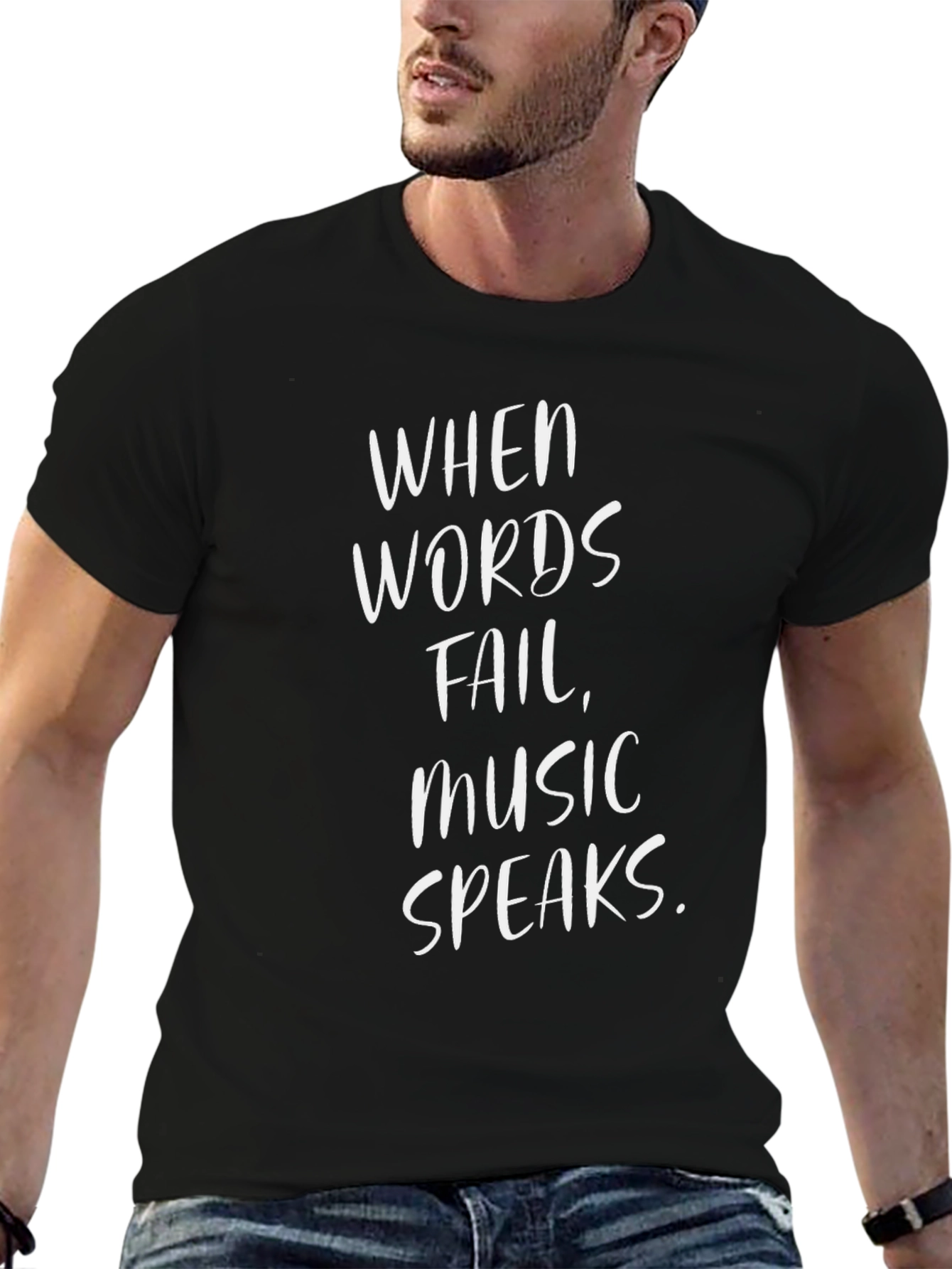 Black When Words Fail Music Speaks T-Shirt view 6