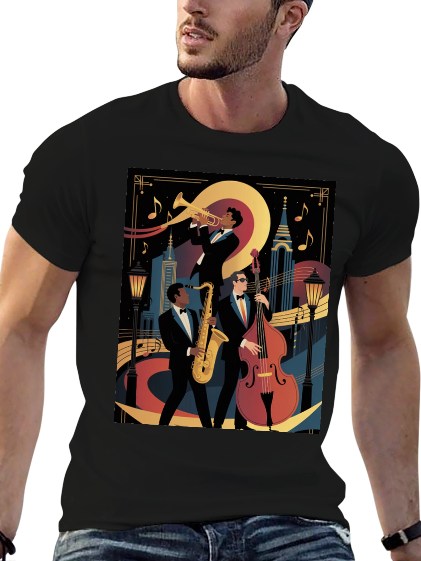 Black Jazz Band Graphic Black T-Shirt view 6