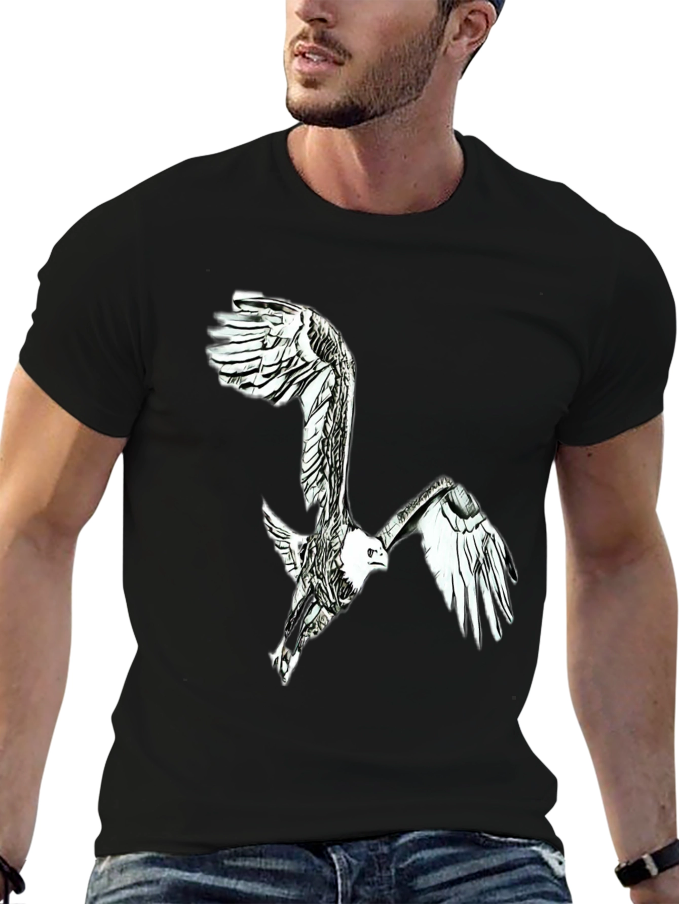 Black Eagle Graphic Black T-Shirt - Men's Fashion view 6