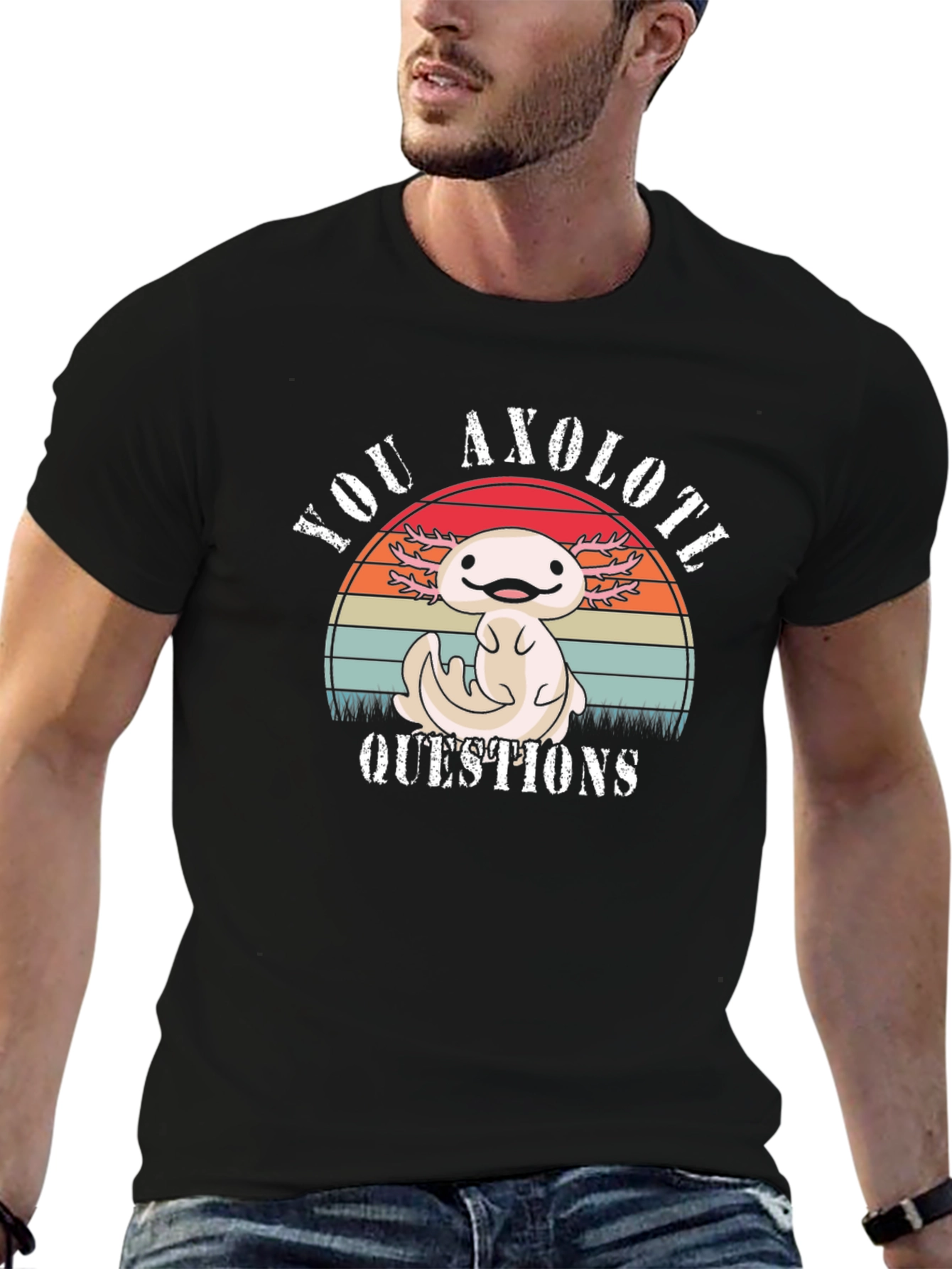 Black Axolotl Questions T-Shirt - Cute Cartoon Animal Tee view 6