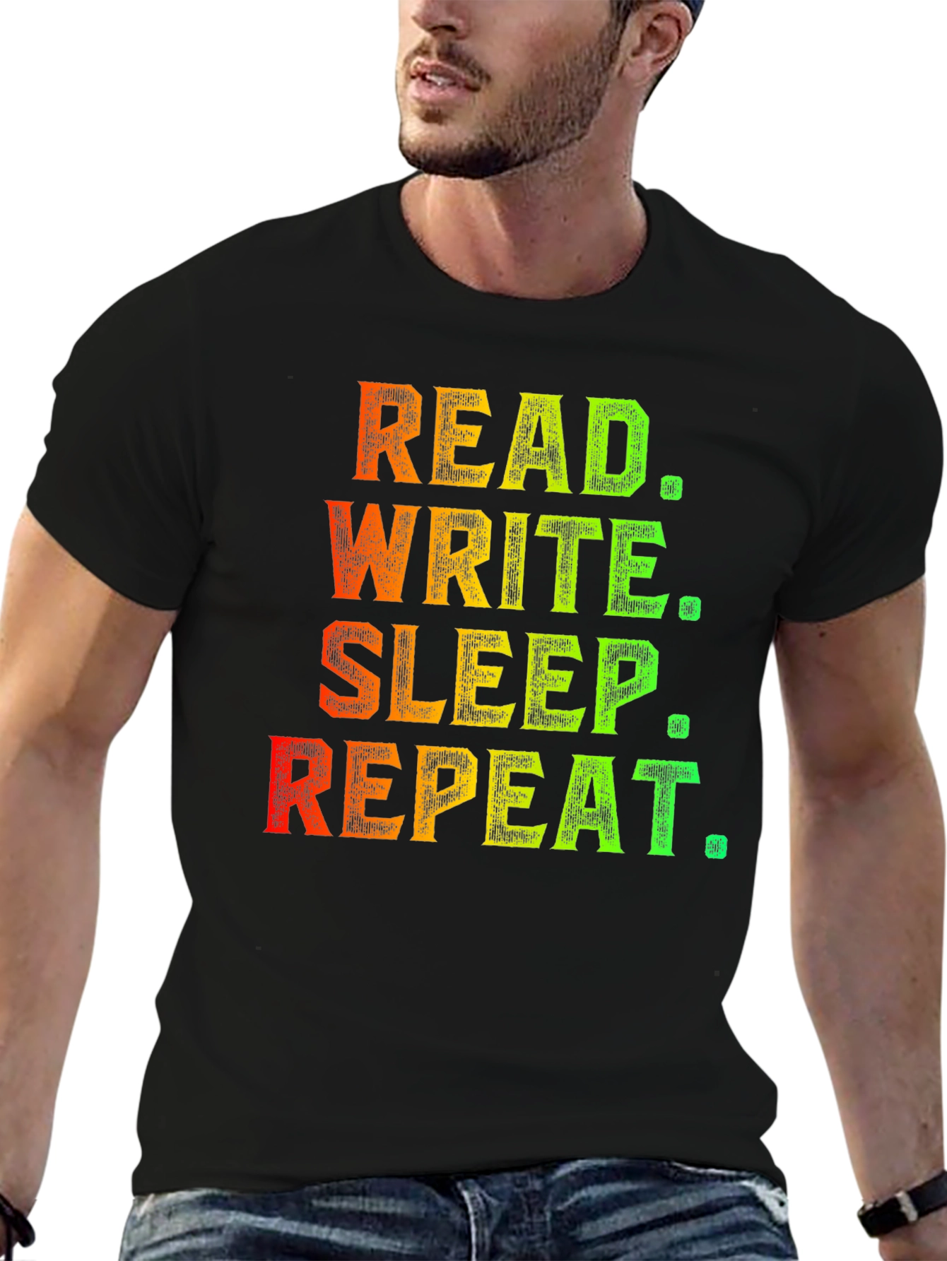 Black Read Write Sleep Repeat Graphic T-Shirt view 6