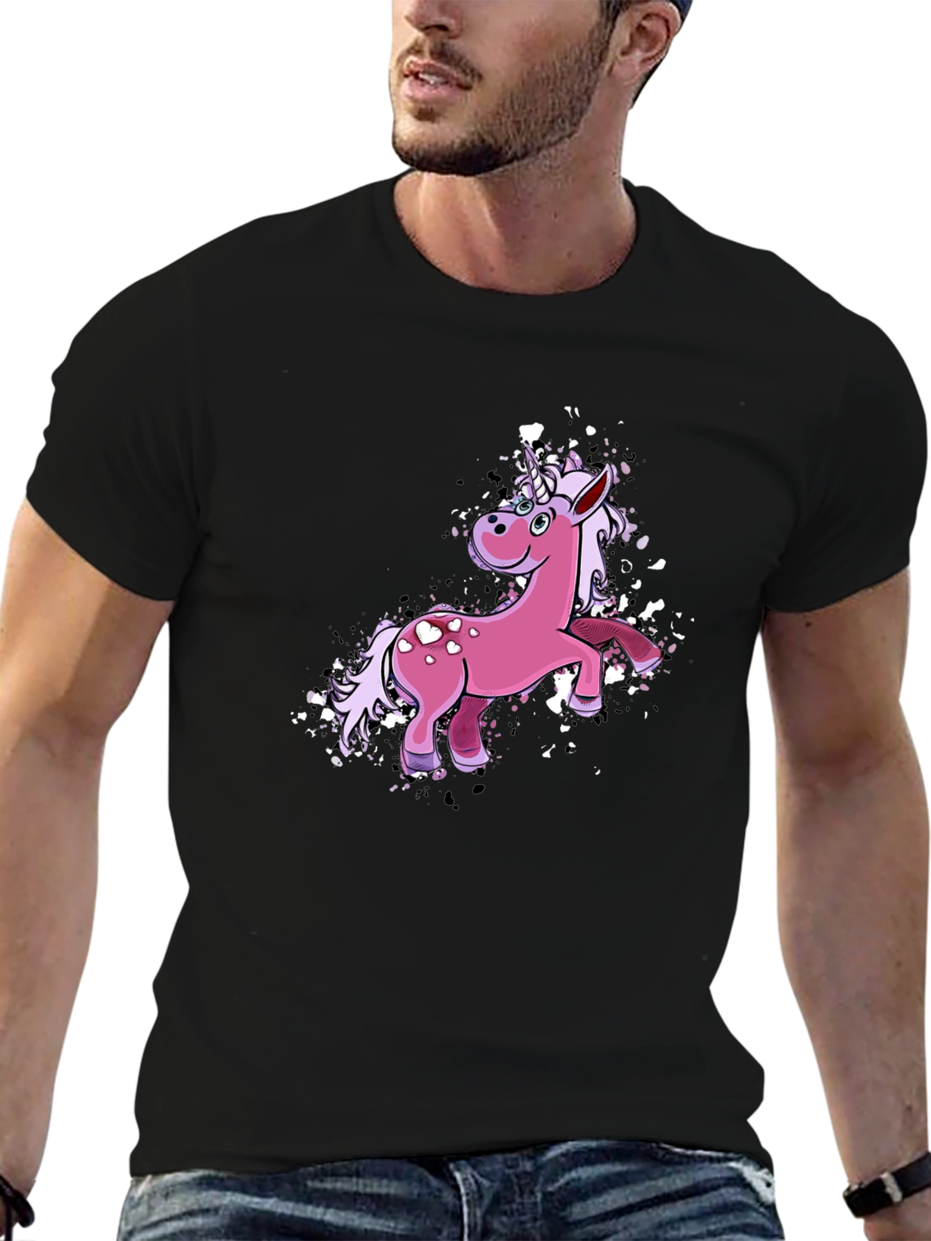 Black Unicorn Graphic Tee - Black Cotton Blend T-Shirt view 6