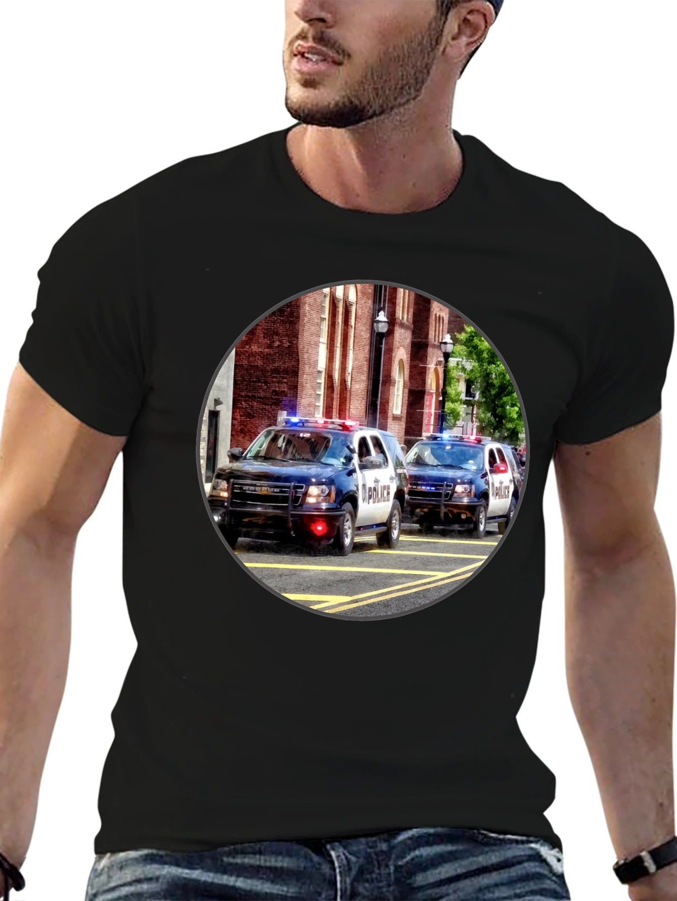 Black Police Car Graphic T-Shirt view 6