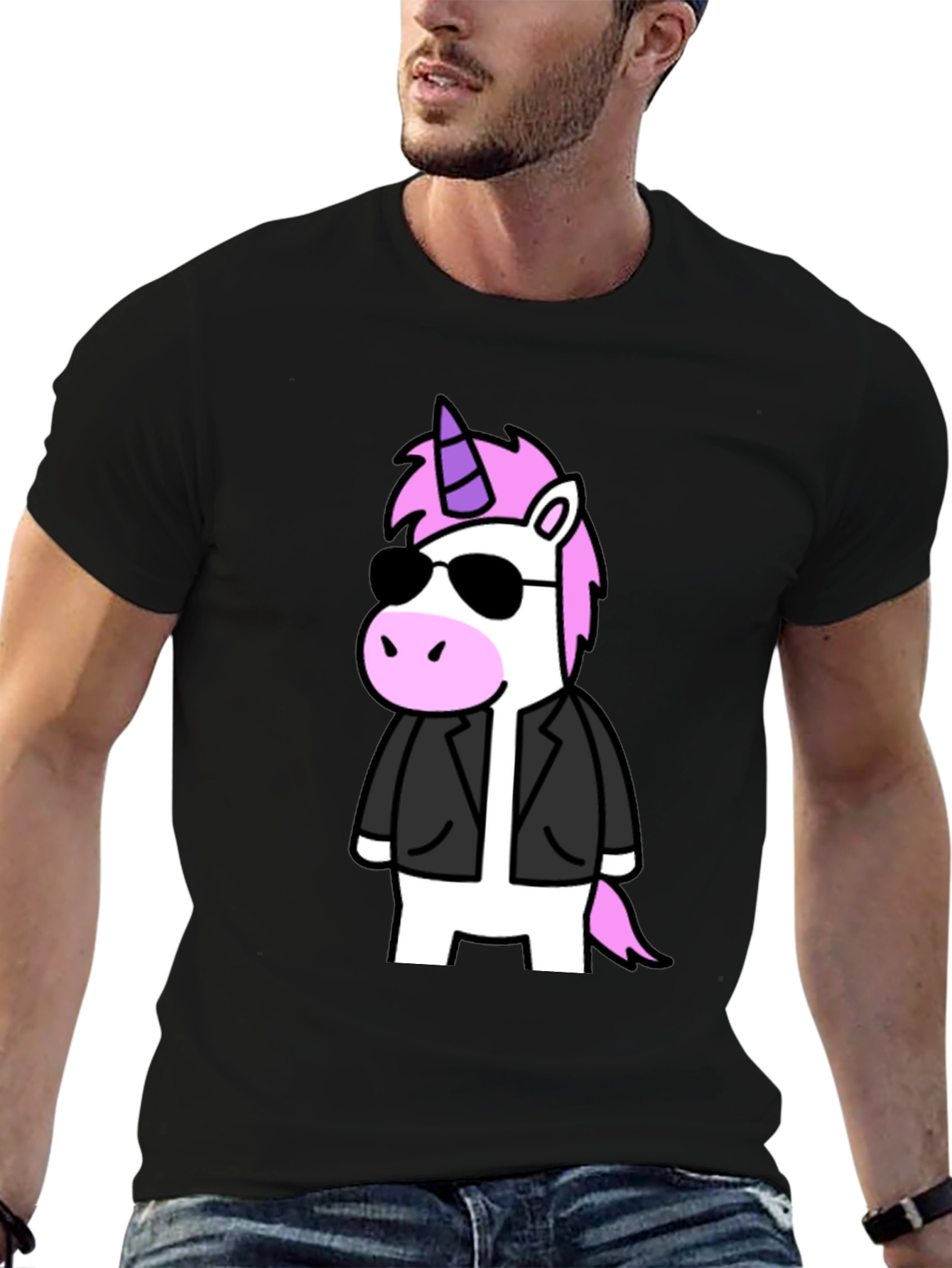 Black Cool Unicorn Graphic T-Shirt - Black view 6