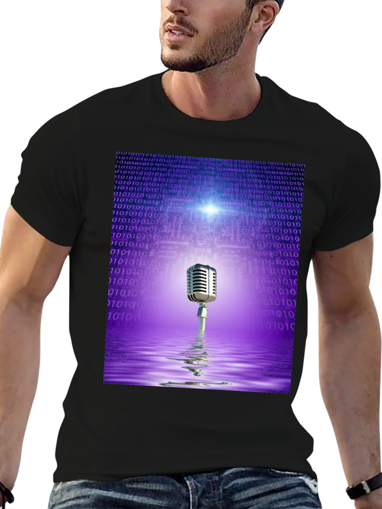 Black Retro Tech Microphone T-Shirt - Black view 6