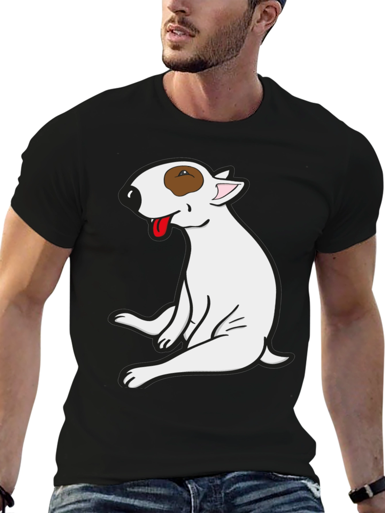 Black Bull Terrier Graphic Tee - Black Cotton T-Shirt view 6