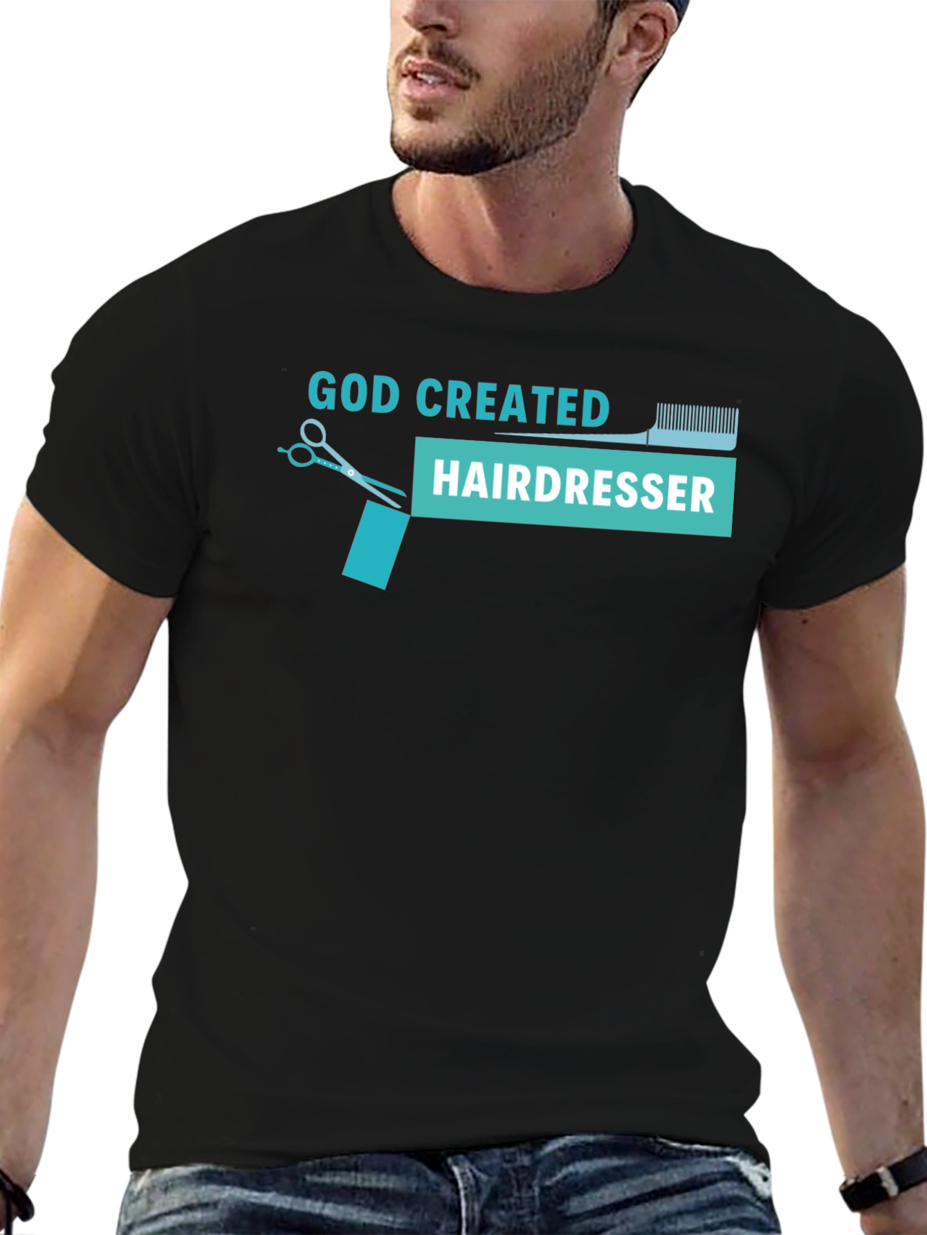 Black God Created Hairdresser T-Shirt - Black view 6