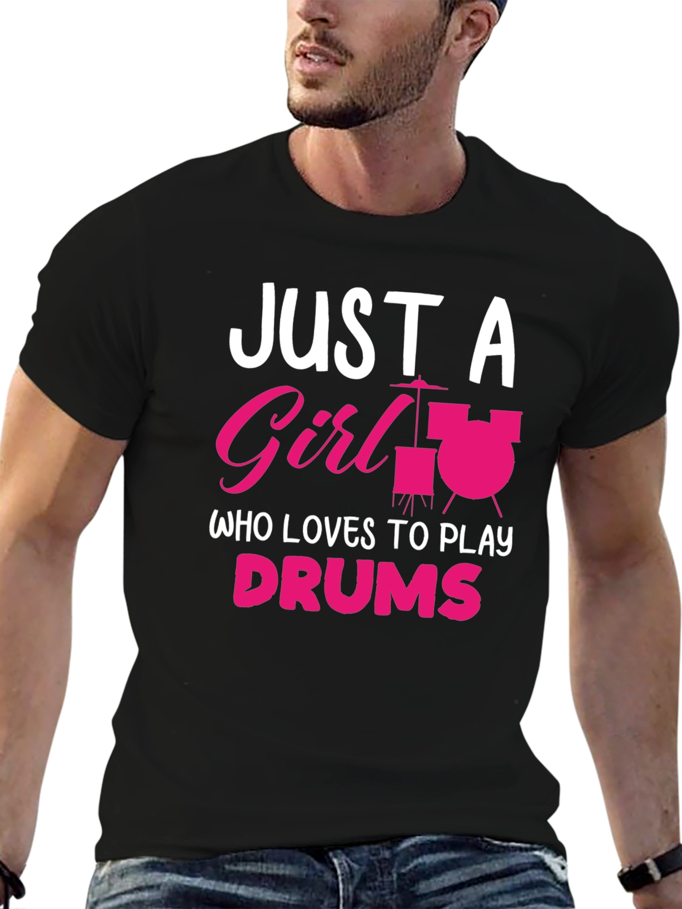 Black Just a Girl Who Loves to Play Drums T-Shirt view 6