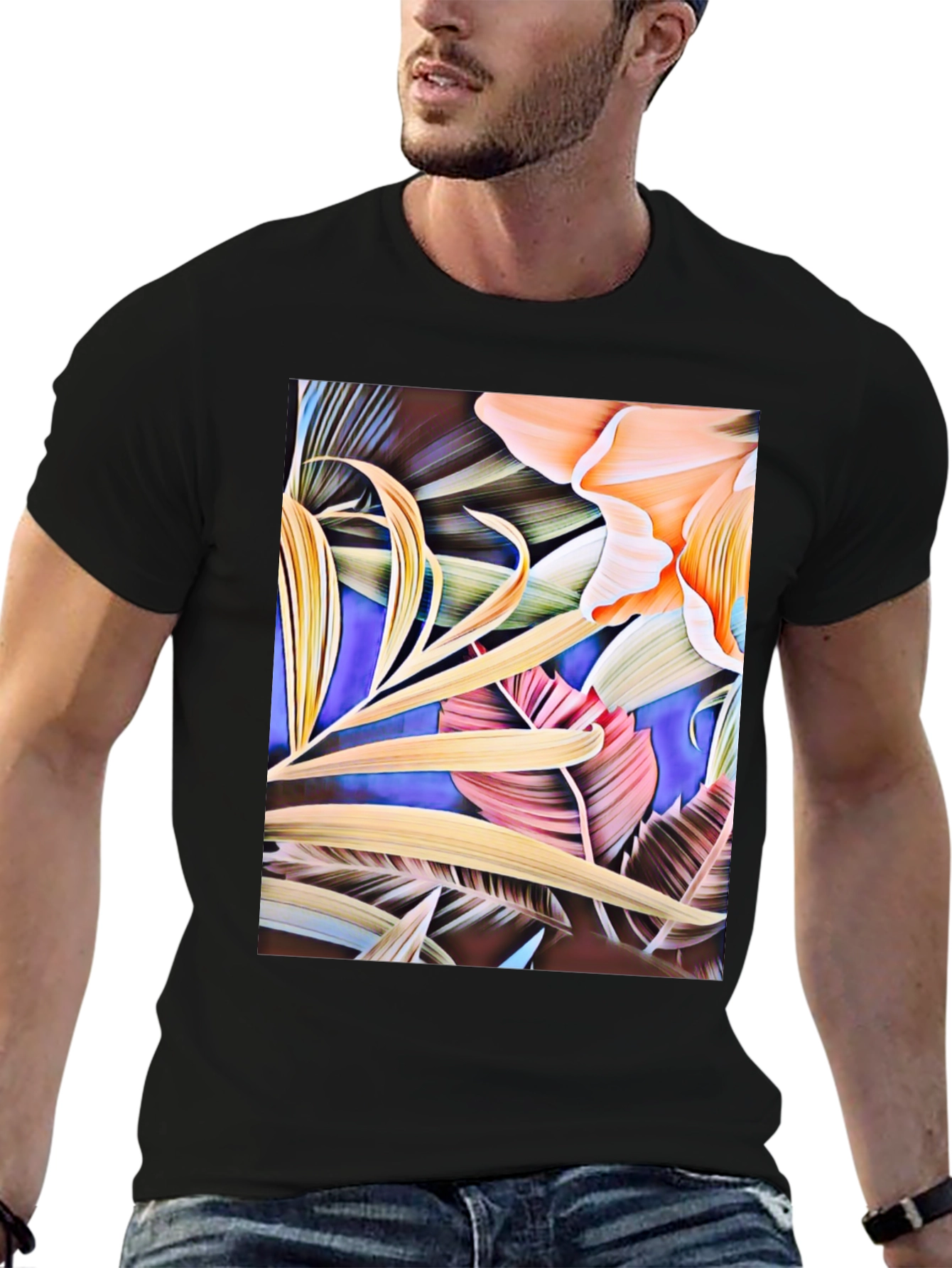 Black Floral Print Black Graphic T-Shirt view 6