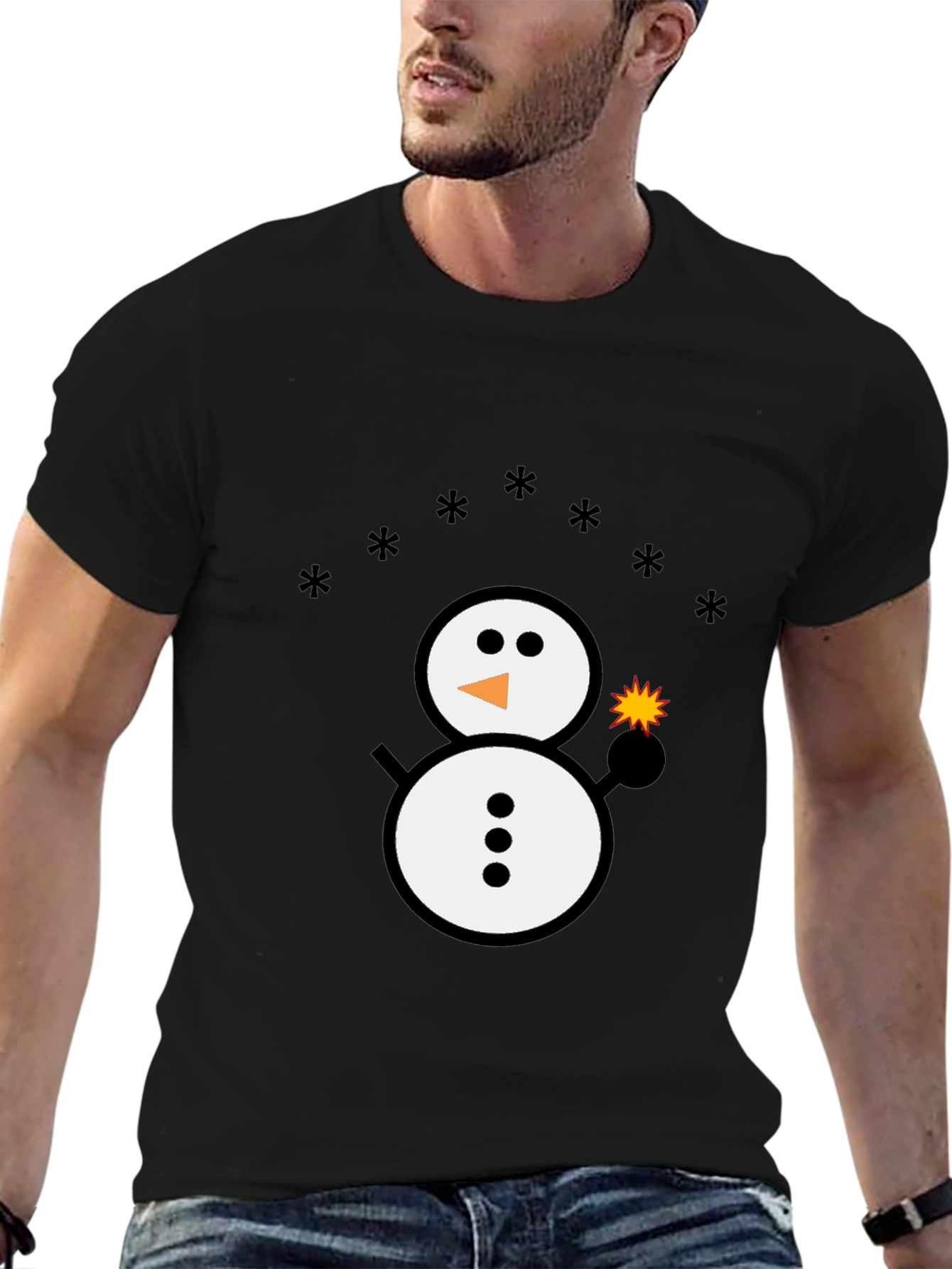 Black Snowman Sparkler Graphic Tee - Black Cotton Blend view 6