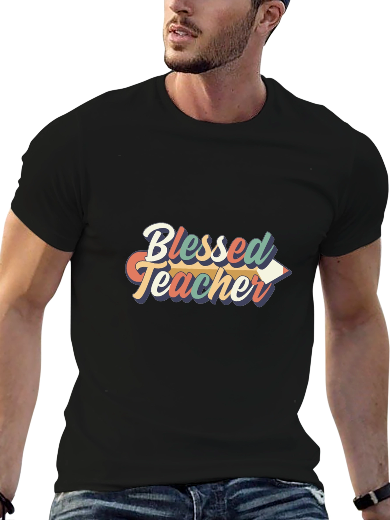 Black Blessed Teacher Graphic Tee - Unisex Crewneck T-Shirt view 6