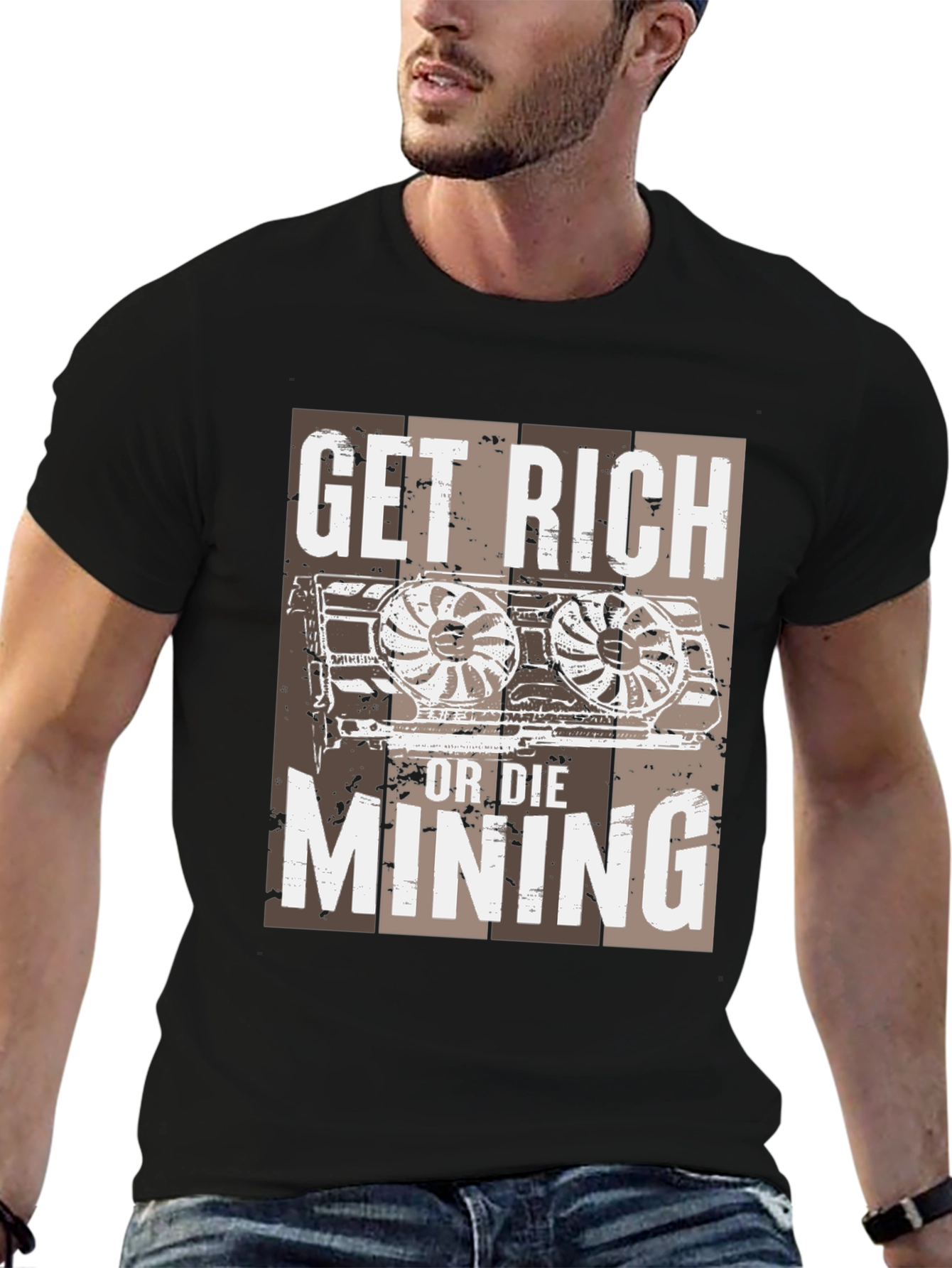 Black Get Rich or Die Mining T-Shirt view 6
