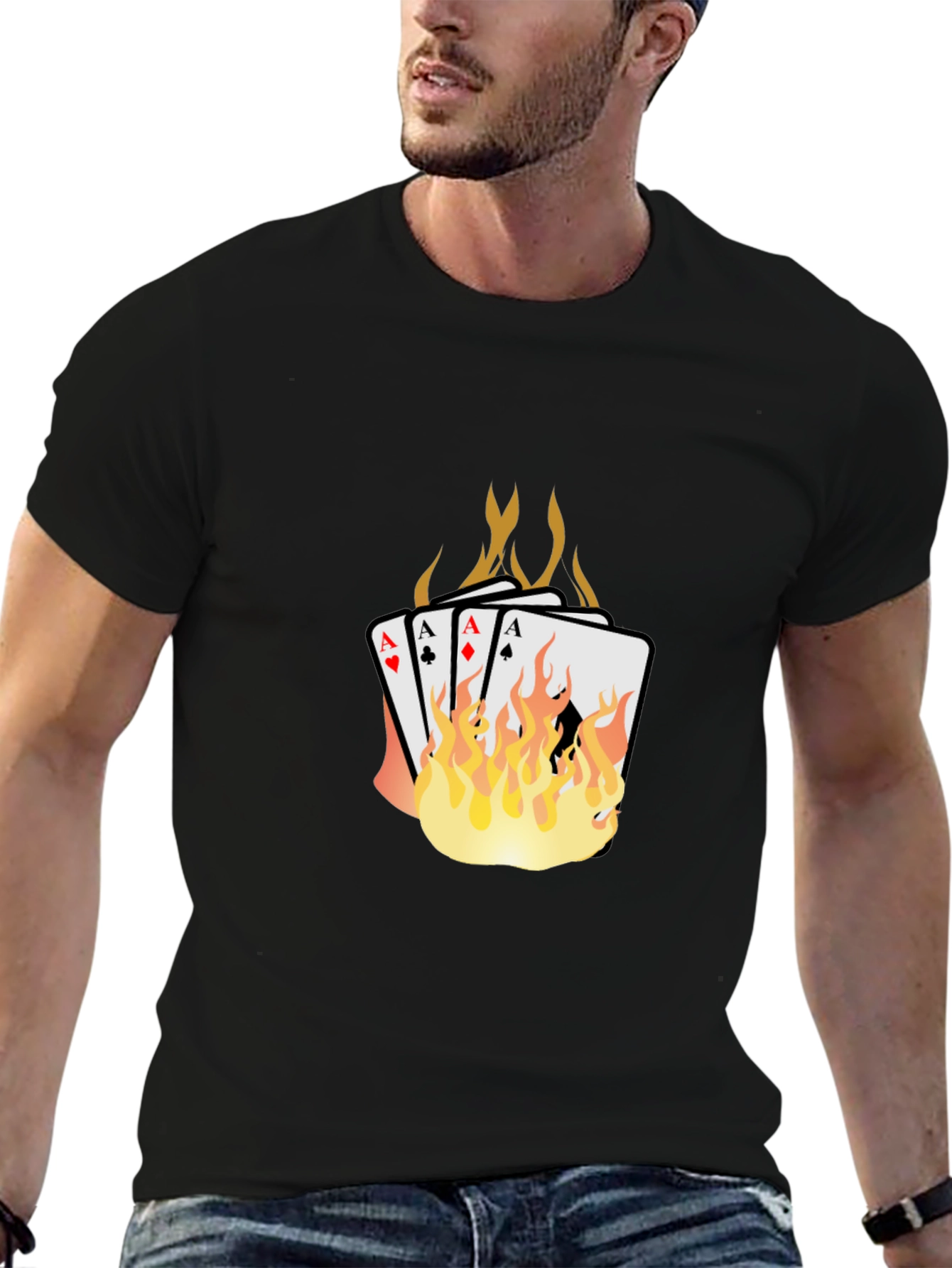 Black Flaming Aces Graphic T-Shirt view 6