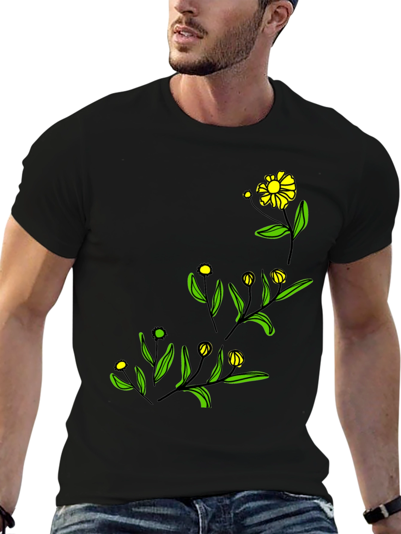 Black Black Floral Graphic Tee - Modern Botanical Design view 6