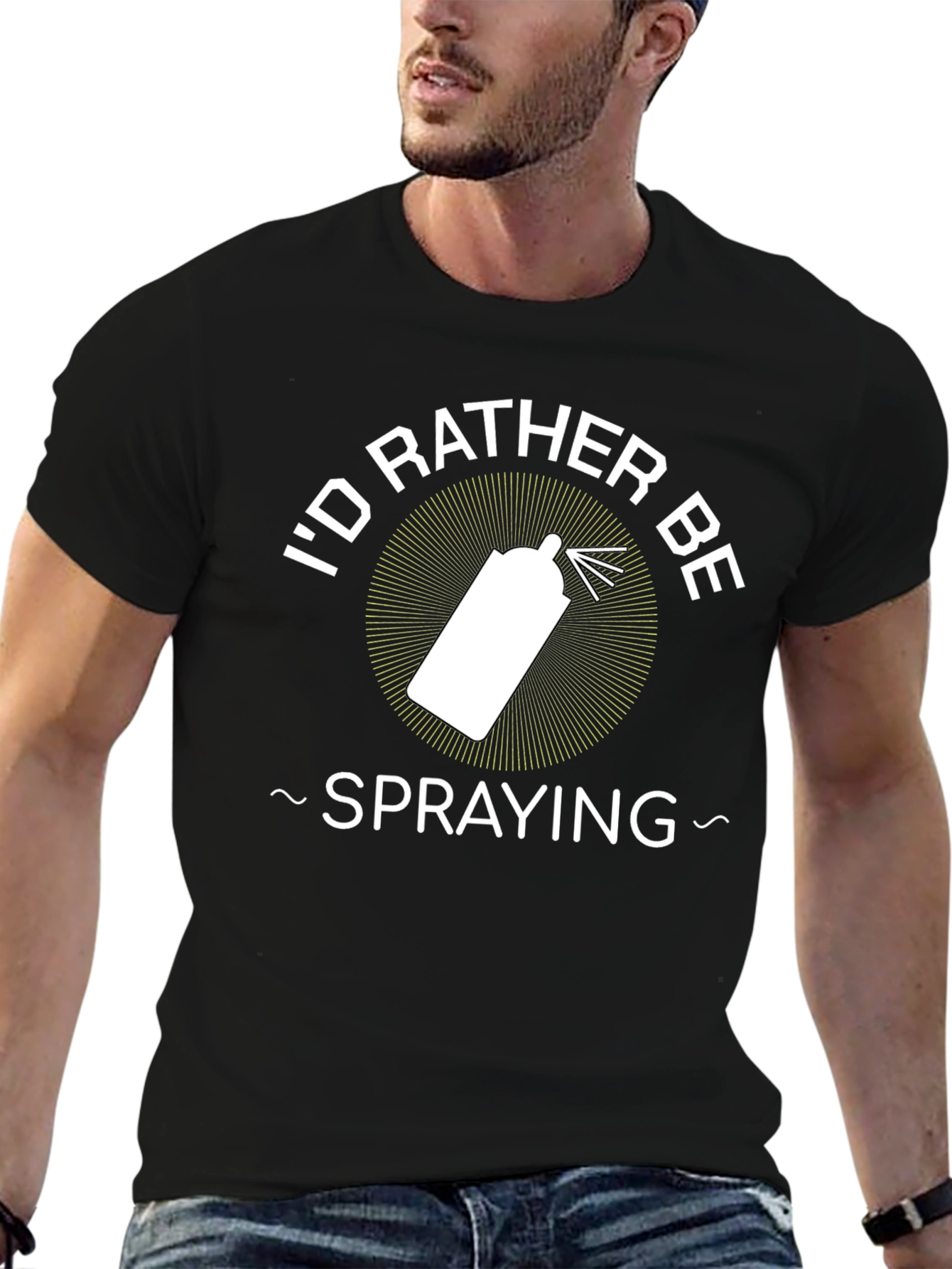 Black I'd Rather Be Spraying T-Shirt - Novelty Graphic Tee view 6