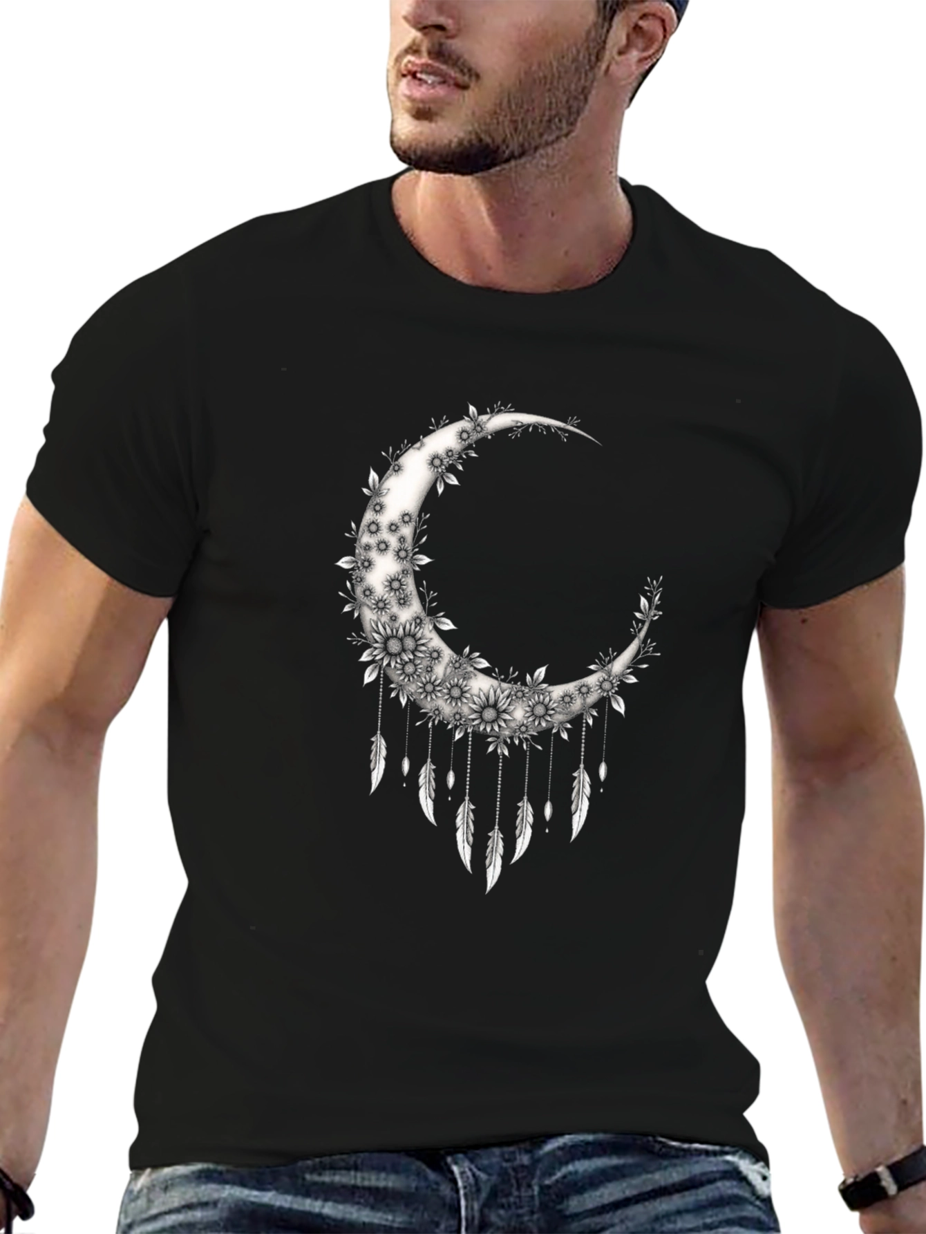 Black Floral Moon Dreamcatcher Graphic Tee view 6