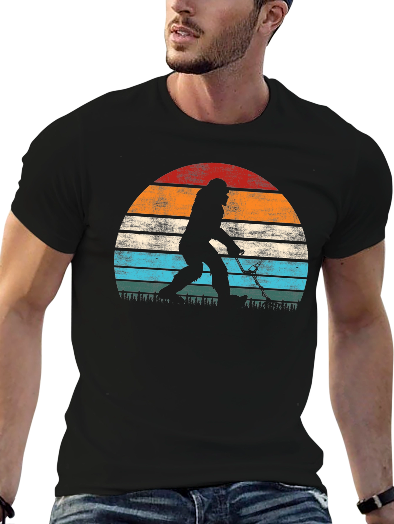 Black Bigfoot Hockey Sunset Graphic T-Shirt view 6