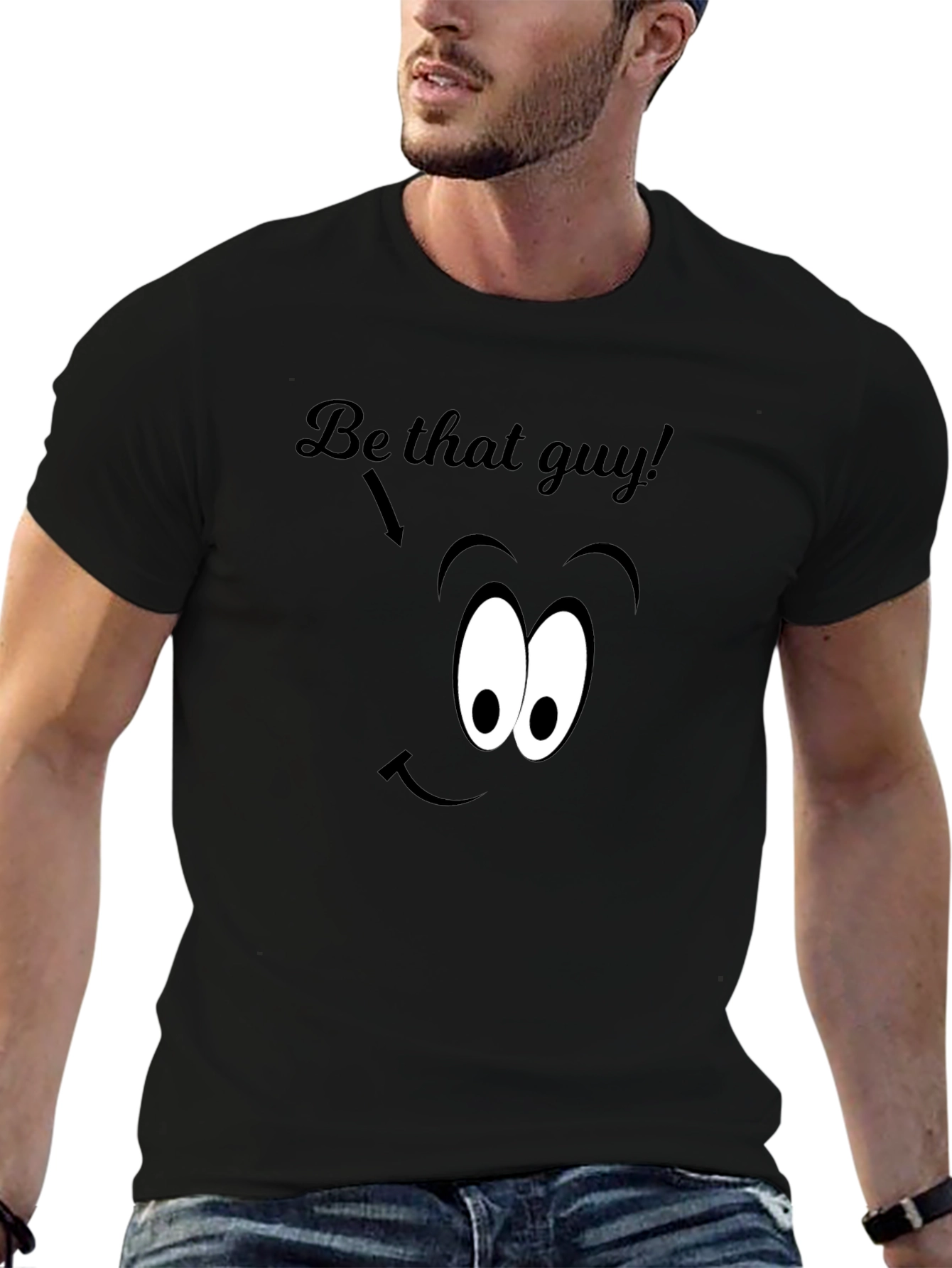Black Be That Guy T-Shirt - Funny Cartoon Face Graphic Tee view 6