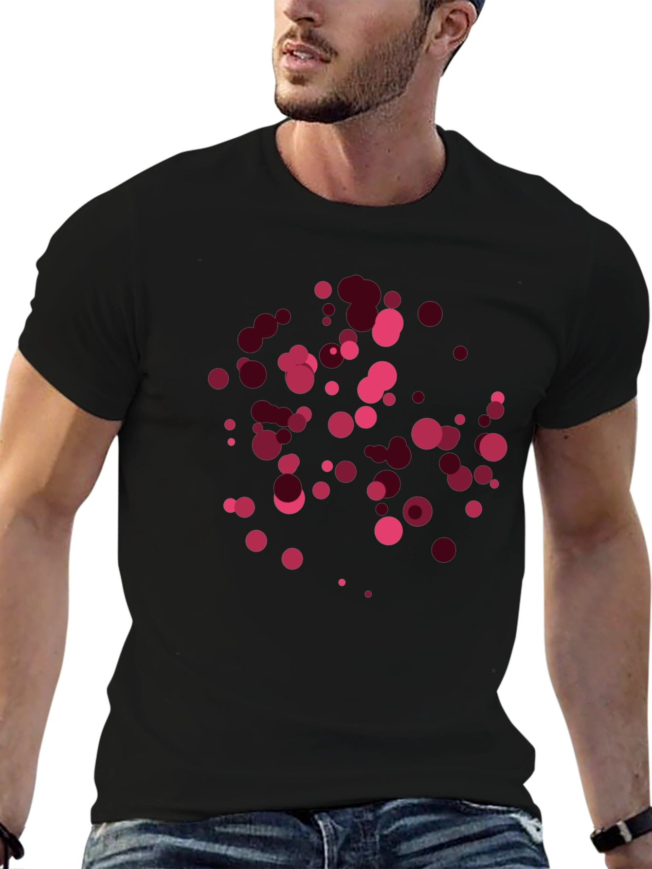 Black Modern Abstract Dot Pattern Black T-Shirt view 6