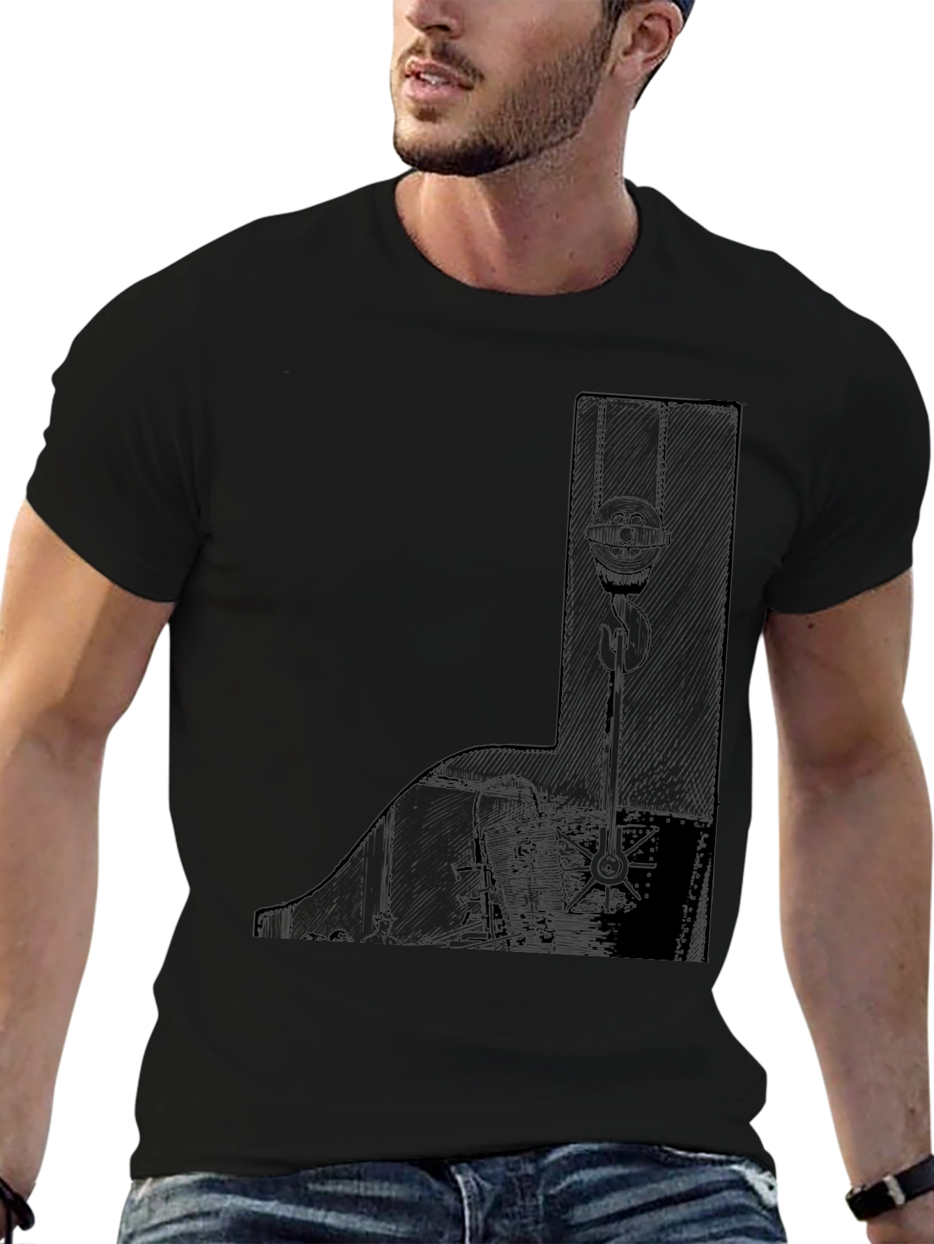 Black Men's Black Graphic Tee - Crane Design view 6