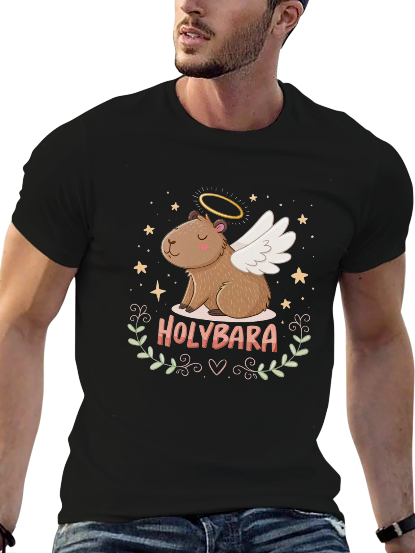 Black Holybara T-Shirt - Angel Capybara Tee view 6