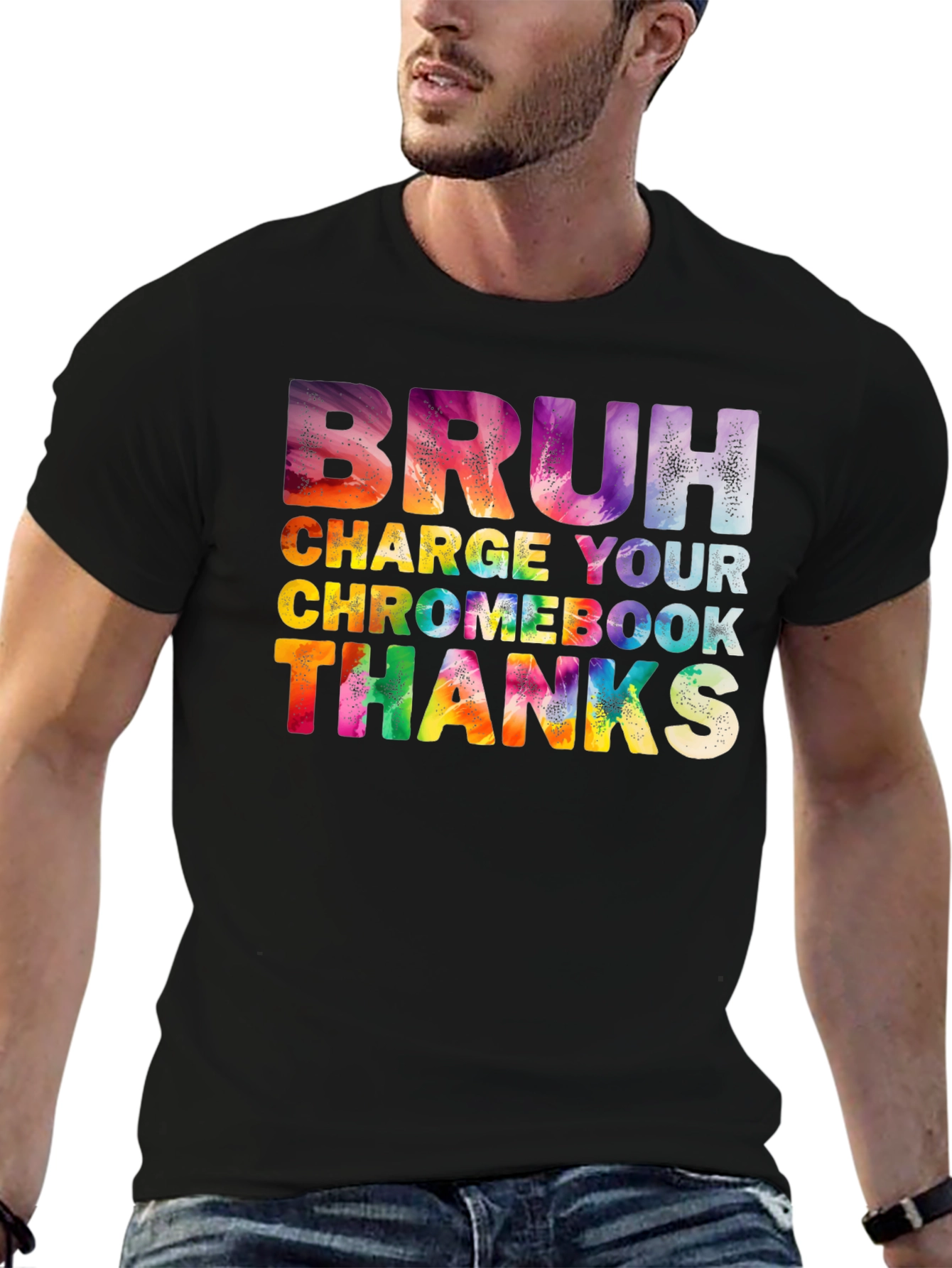 Black Bruh Charge Your Chromebook Graphic T-Shirt view 6