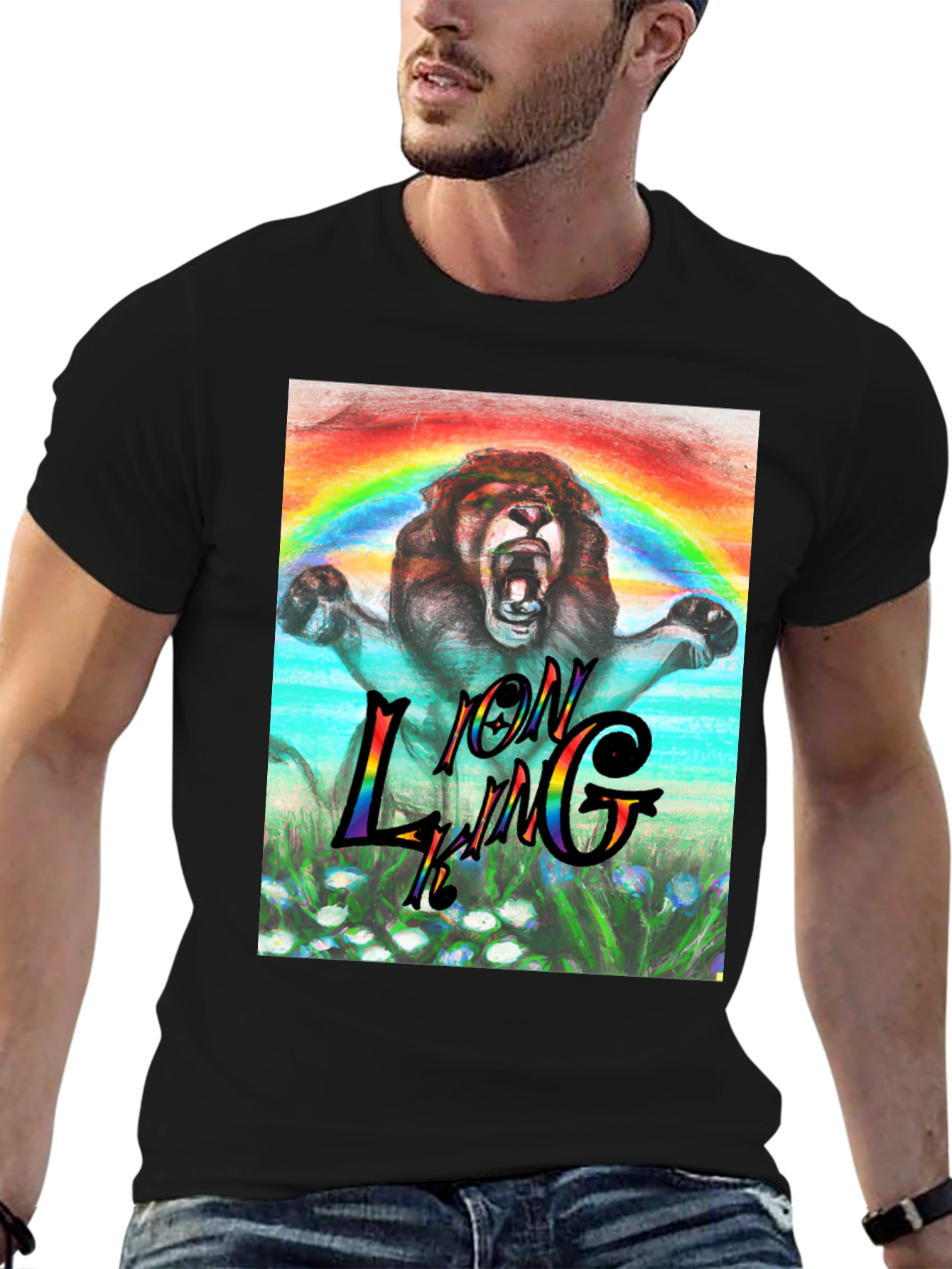 Black Lion King Rainbow Graphic Tee - Black view 6