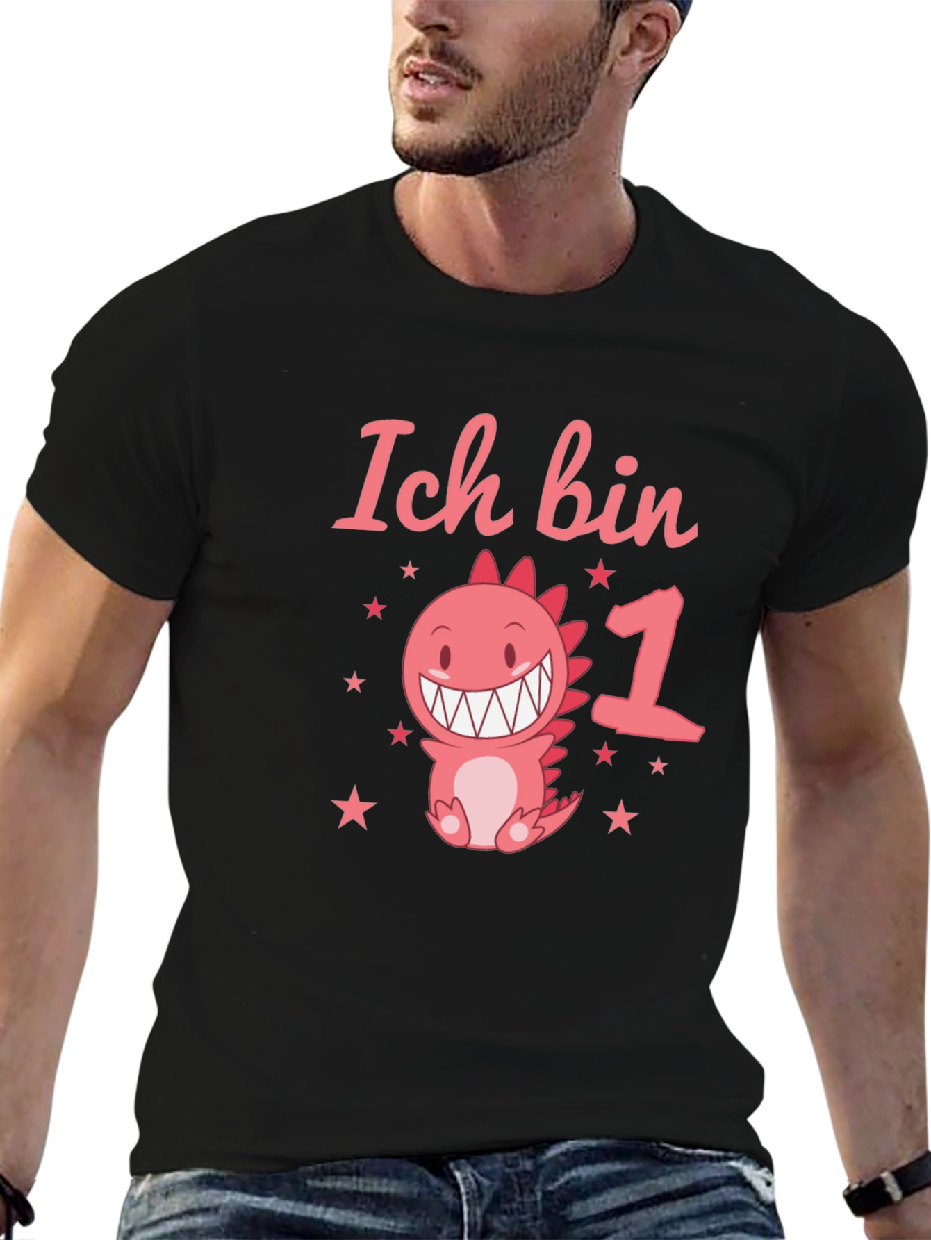 Black Ich Bin 1st Birthday Dinosaur T-Shirt view 6