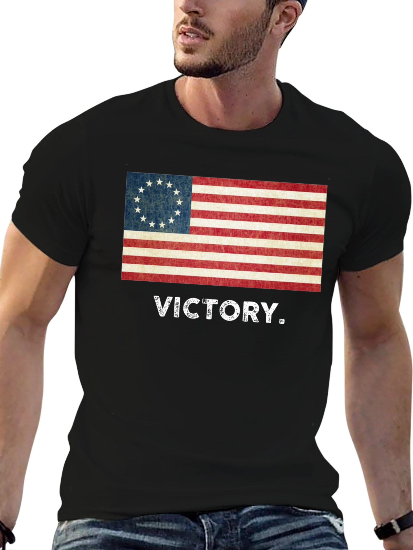 Black Victory Flag Graphic Tee - Patriotic Style view 6