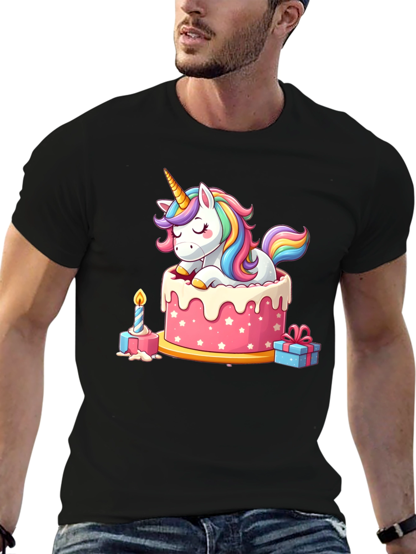 Black Unicorn Cake T-Shirt view 6