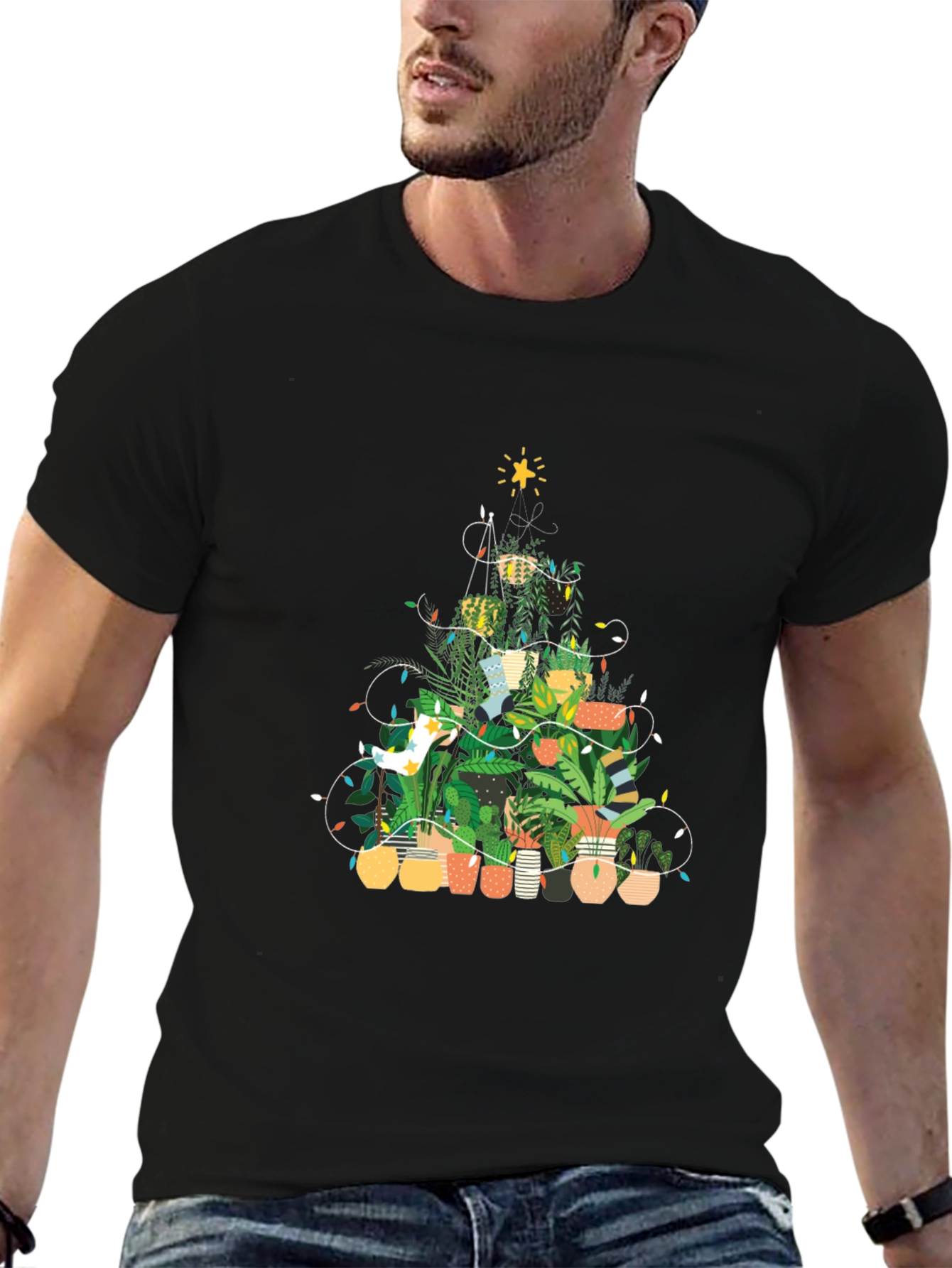 Black Plant Christmas Tree Graphic Tee view 6