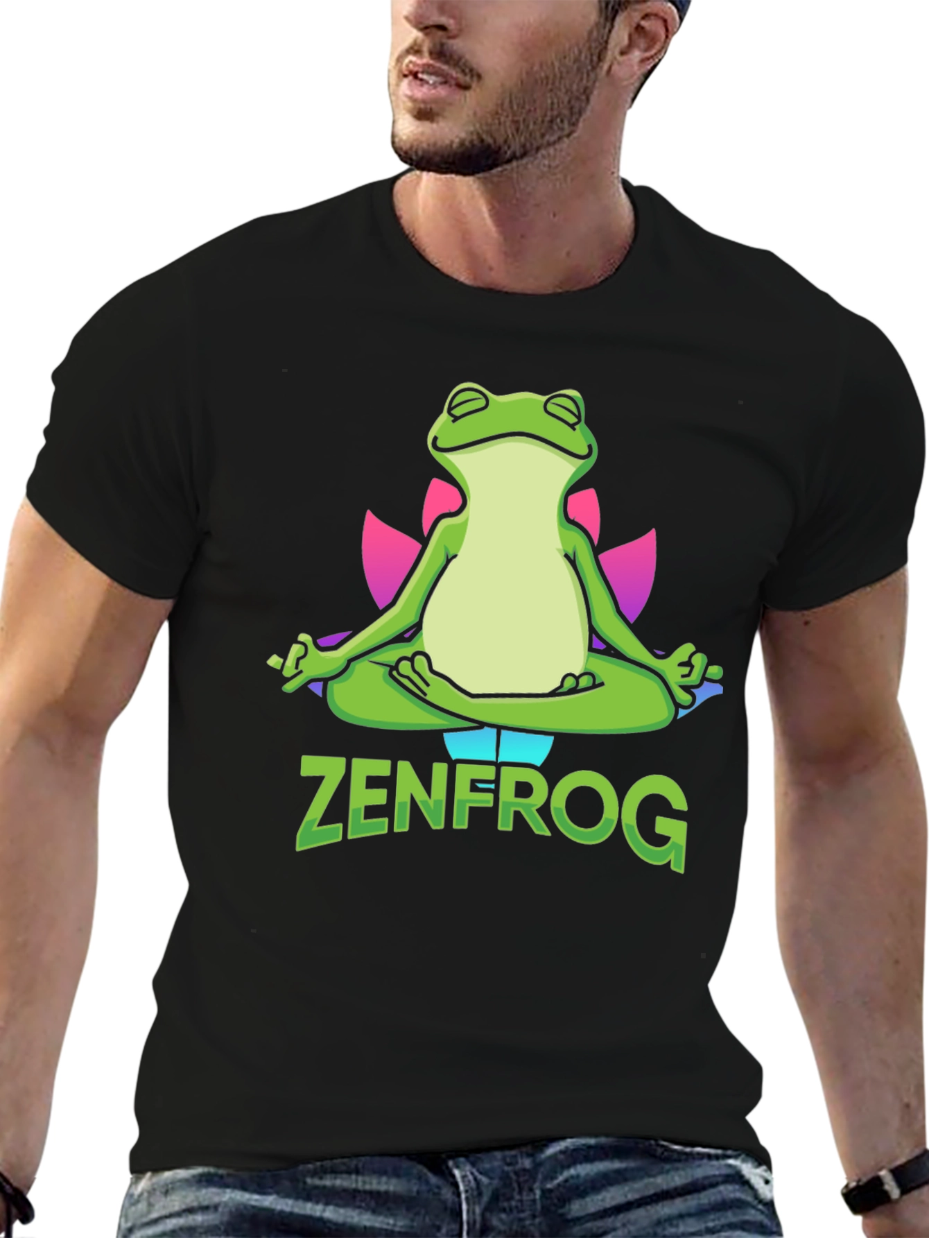 Black Zen Frog Graphic T-Shirt - Meditating Amphibian Tee view 6