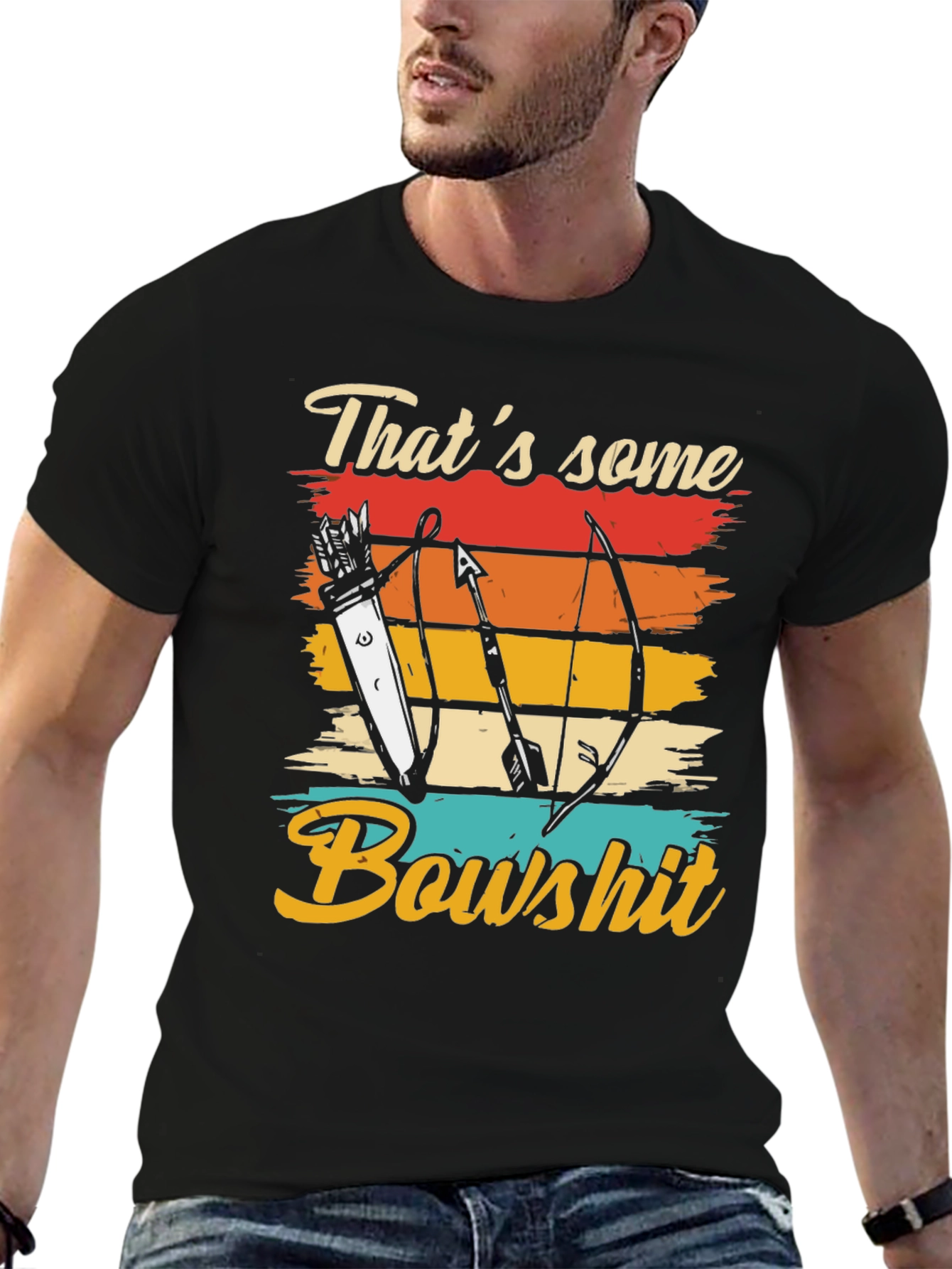 Black That's Some Bowshit T-Shirt Archery Arrow Retro Design view 6