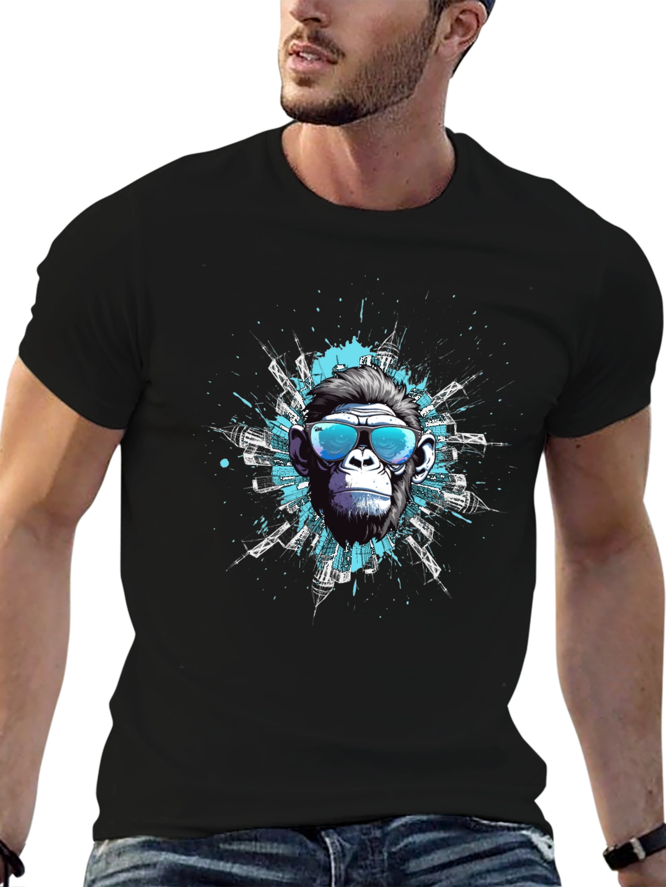 Cool Ape Cityscape Graphic Tee - Black Cotton T-Shirt - 6