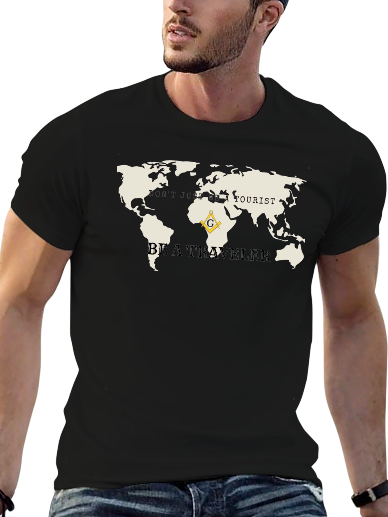 Black Traveler's World Map Graphic Tee view 6