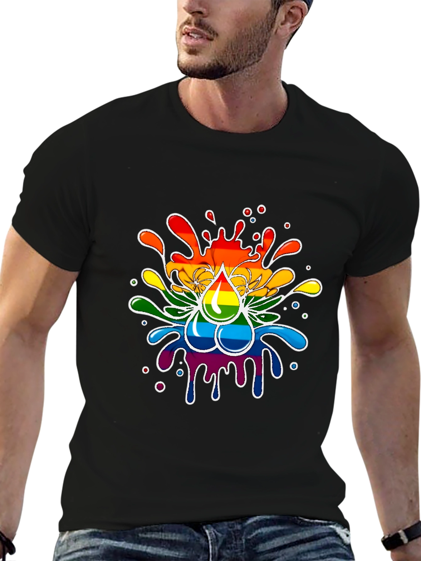 Black Rainbow Splash T-Shirt - Pride Inspired Design view 6
