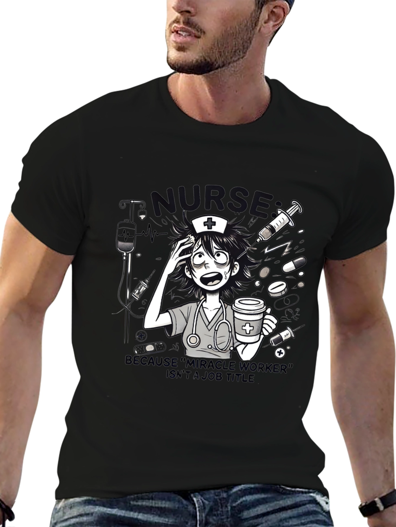 Black Nurse Graphic Tee - Because "Miracle Worker" view 6