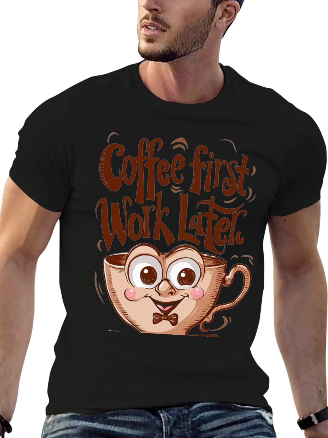 Black Coffee First Funny T-Shirt view 6