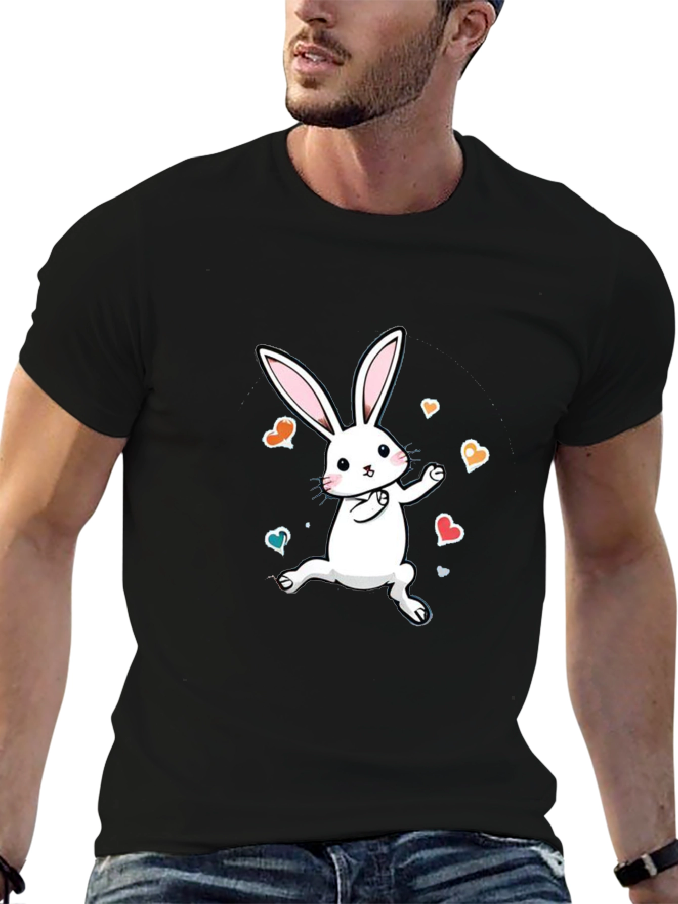 Black Cute Bunny Graphic Tee - Soft Cotton Comfort view 6